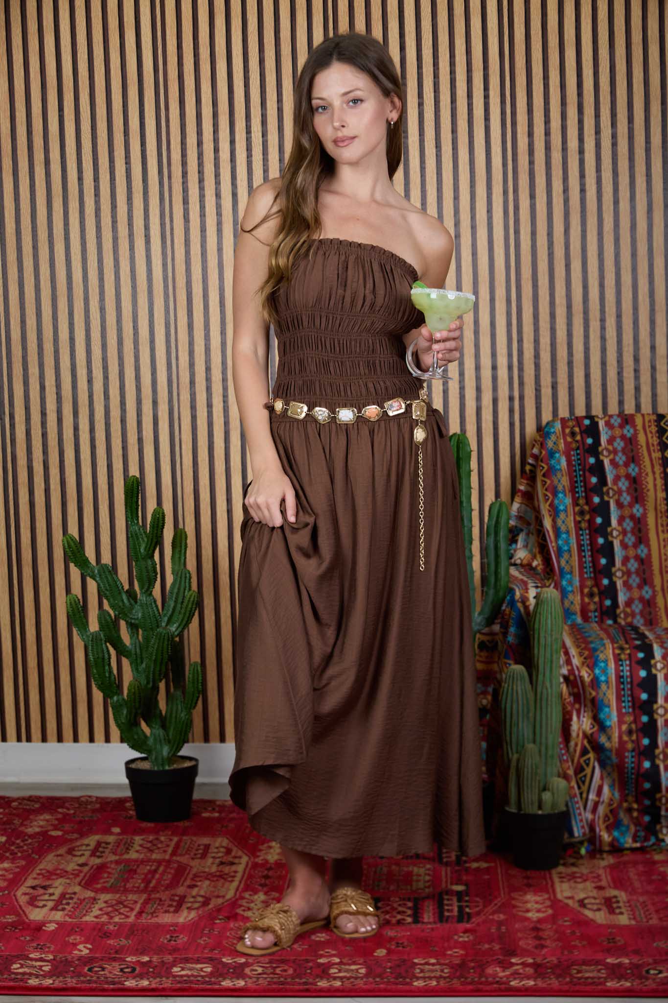 SATIN STRAPLESS SHIRRED SIDE TIE DETAIL MIDI DRESS