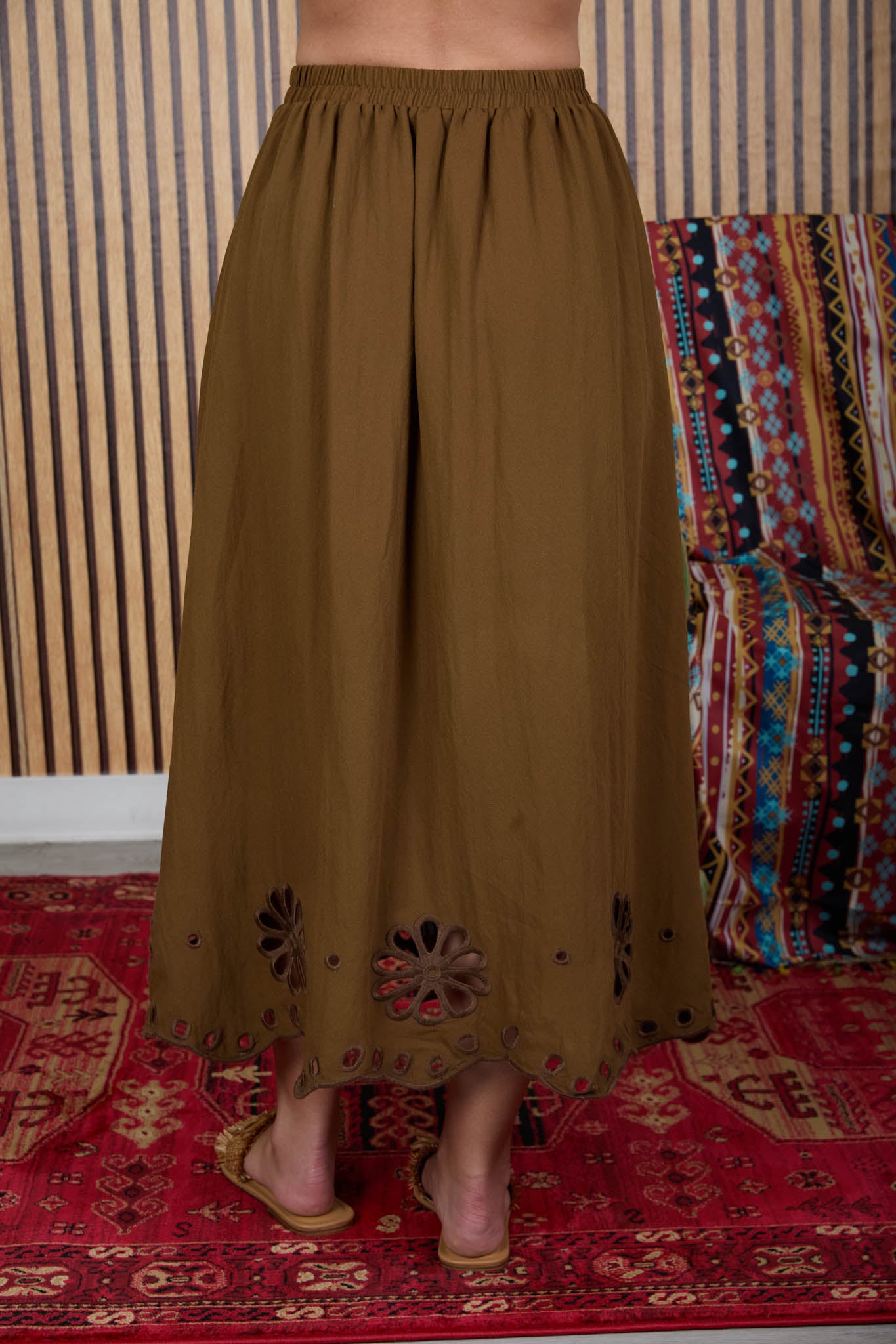 FLORAL EYELET SCALLOPED HEM MIDI SKIRT (PRE-ORDER)