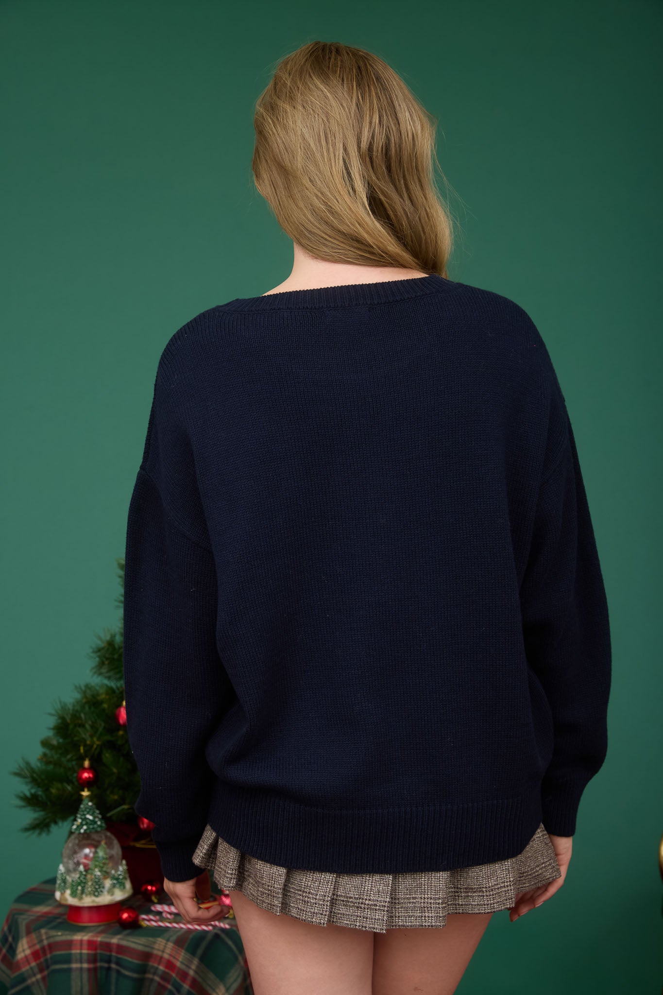 TEDDY JACQUARD CREW NECK KNIT PULLOVER SWEATER