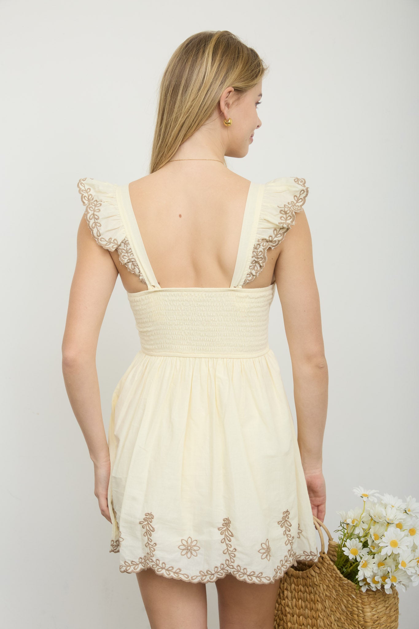 SCALLOP EMBROIDERY TRIM CORSET MINI DRESS