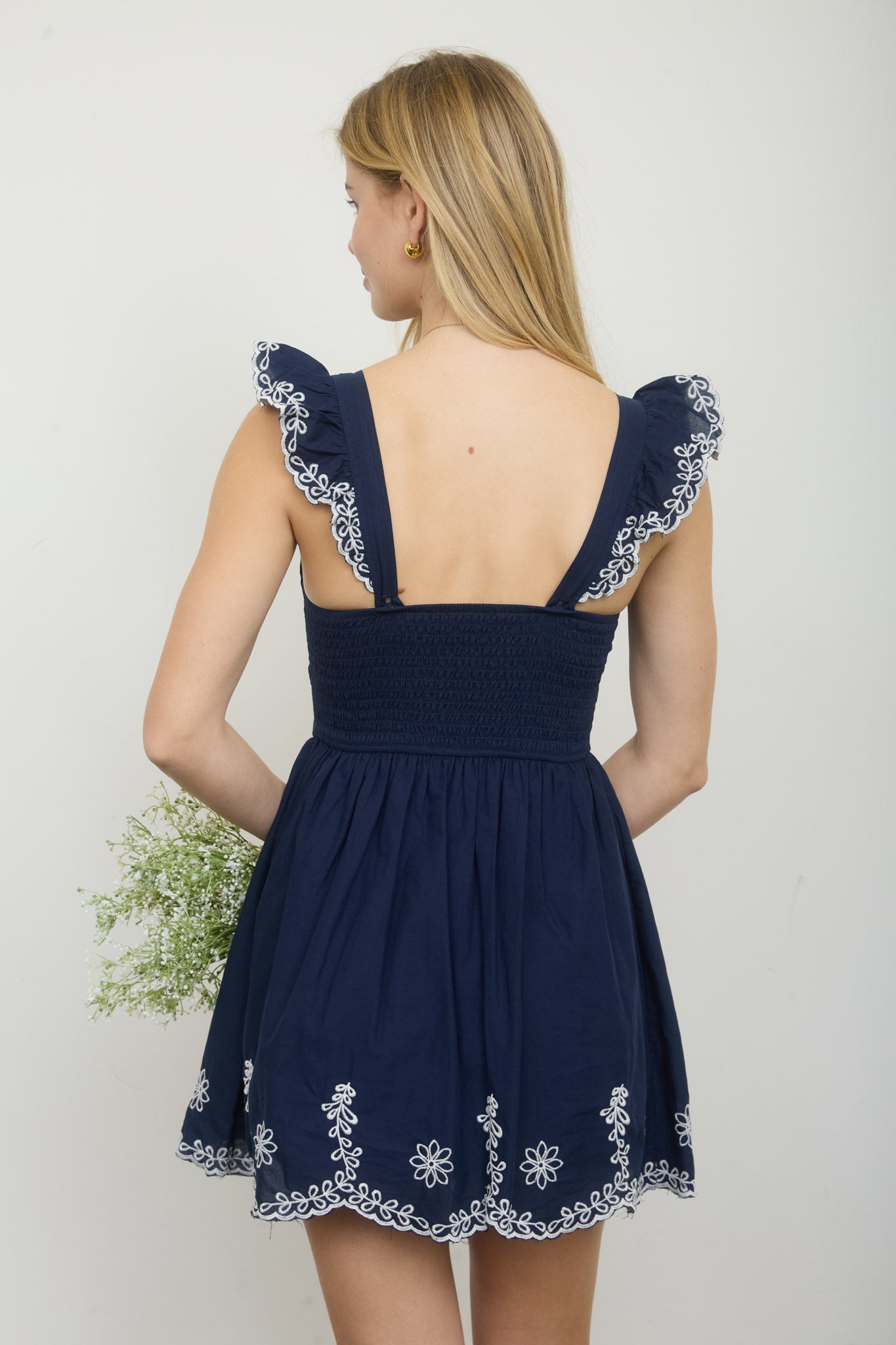 SCALLOP EMBROIDERY TRIM CORSET MINI DRESS