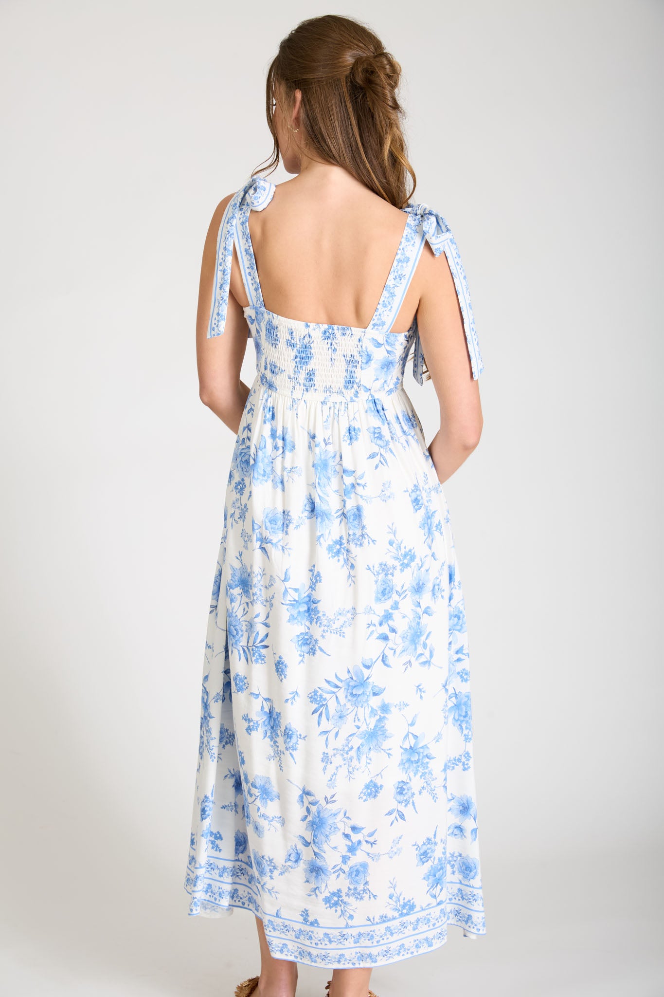 PLUS FLORAL BORDER EMPIRE WAIST MIDI DRESS (PRE-ORDER)