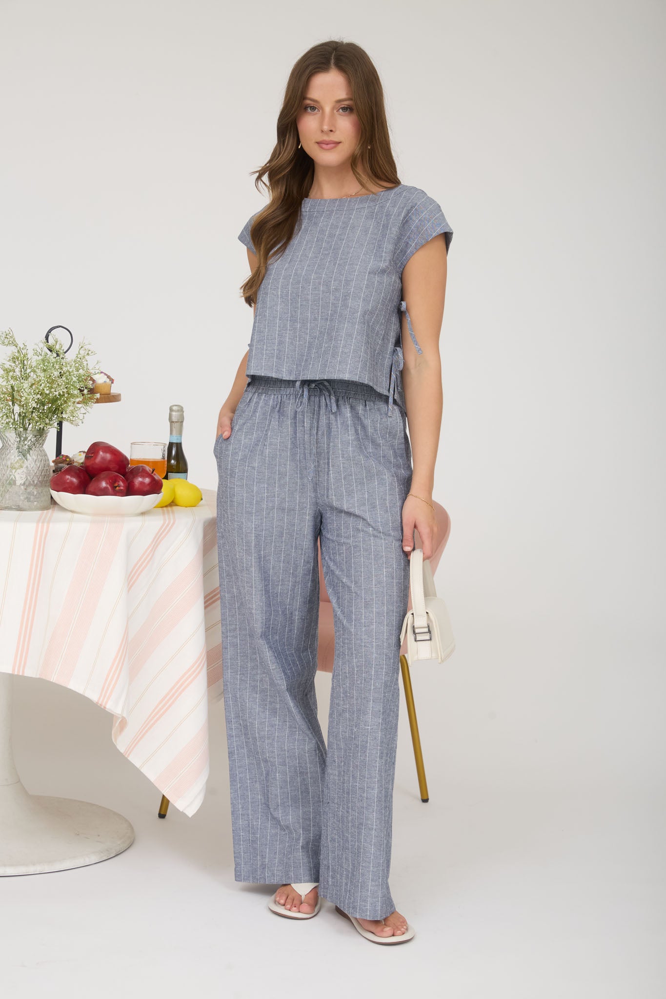 STRIPE LINEN DRAWSTRING LOUNGE PANTS