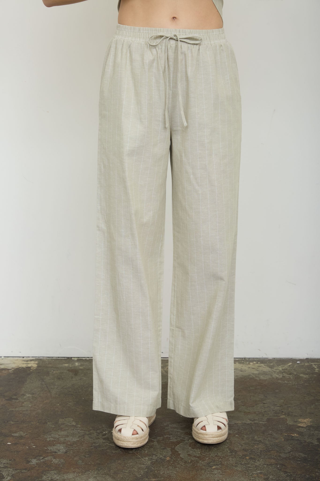 STRIPE LINEN DRAWSTRING LOUNGE PANTS