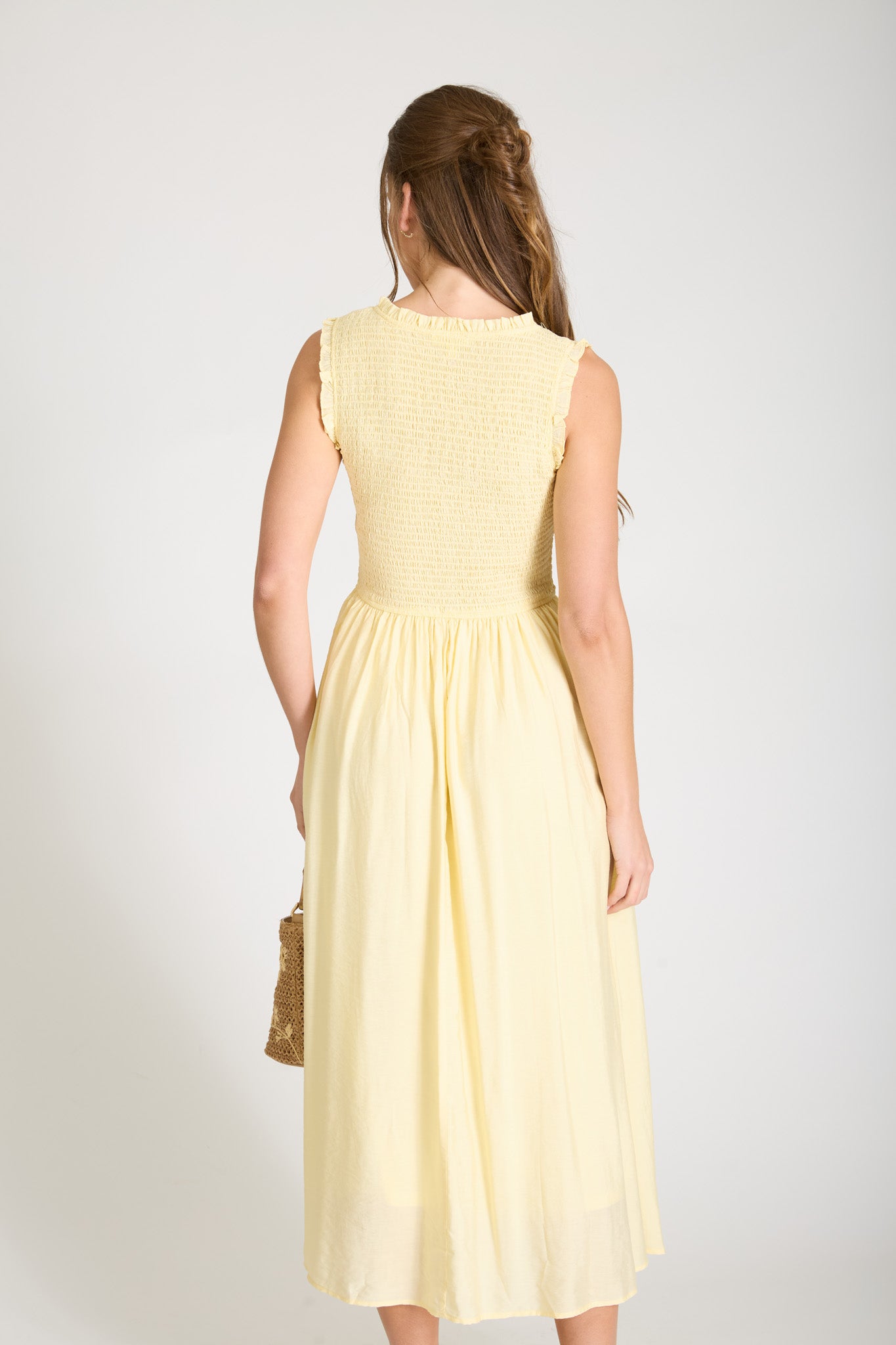 SWEETHEART SMOCKED MOCK BUTTON MIDI DRESS (PRE-ORDER)