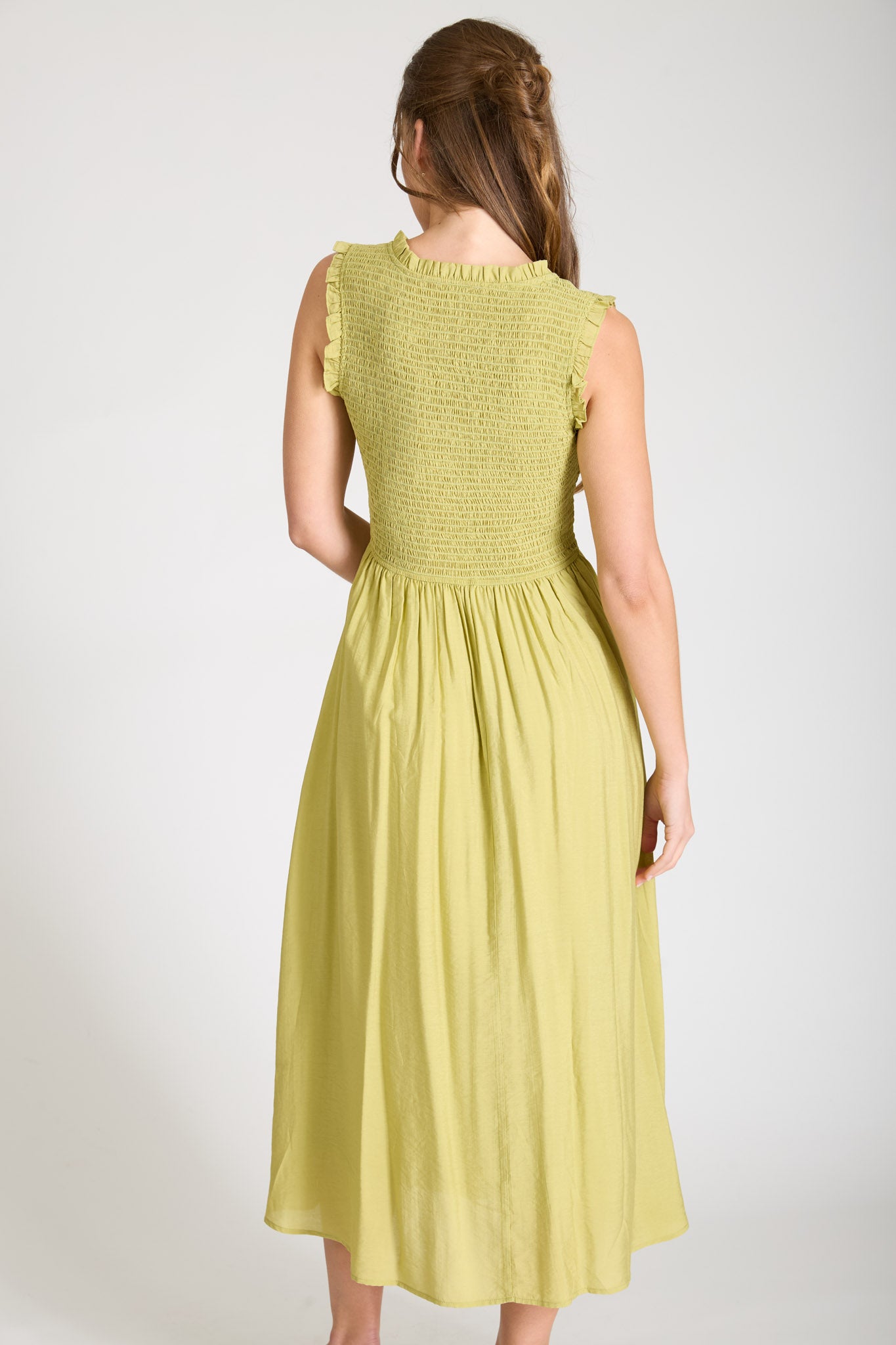 SWEETHEART SMOCKED MOCK BUTTON MIDI DRESS (PRE-ORDER)