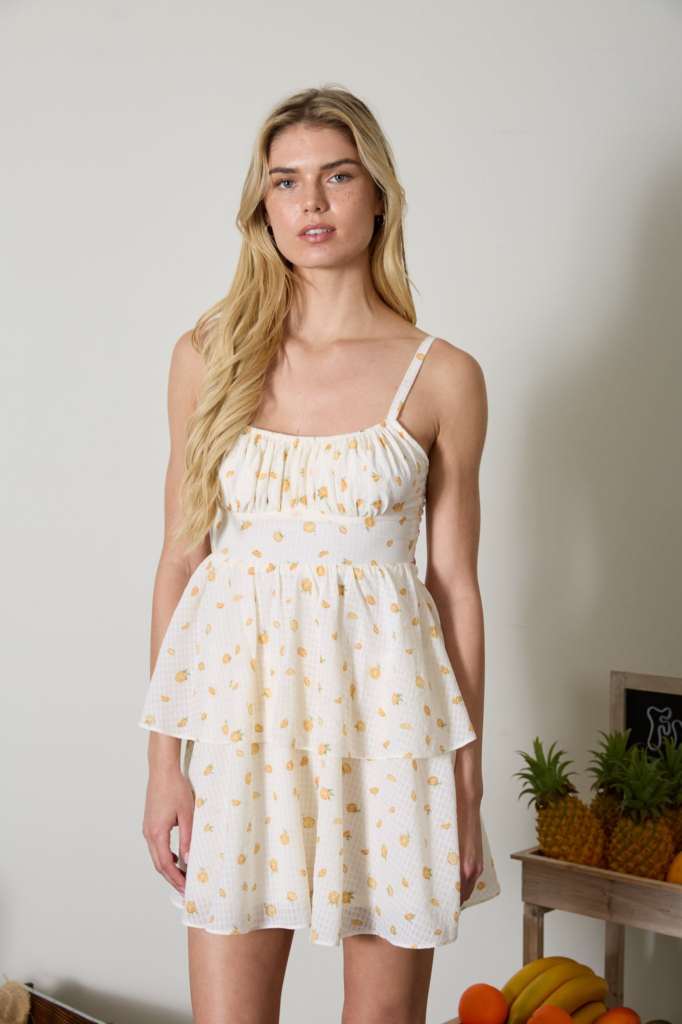 ORANGE PATTERN SPAGHETTI STRAP BACK TIE MINI DRESS