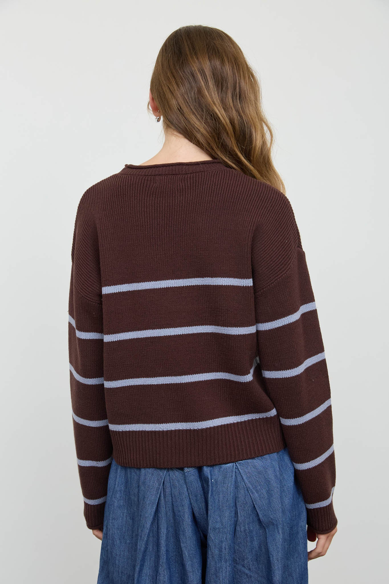 STRIPE RAW CREW NECK LONG SLEEVE SWEATER