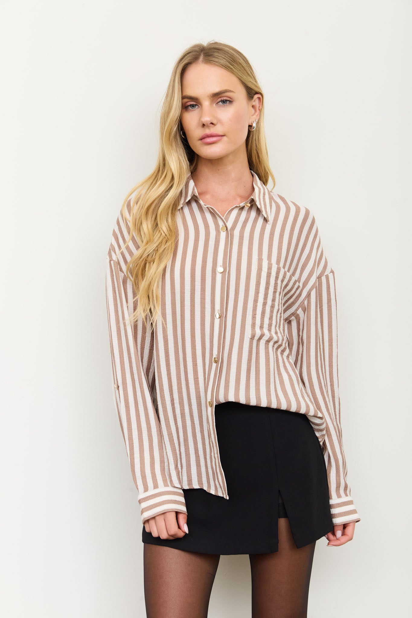 VERTICAL STRIPE COLLARED BUTTON DOWN SHIRT (PRE-ORDER)