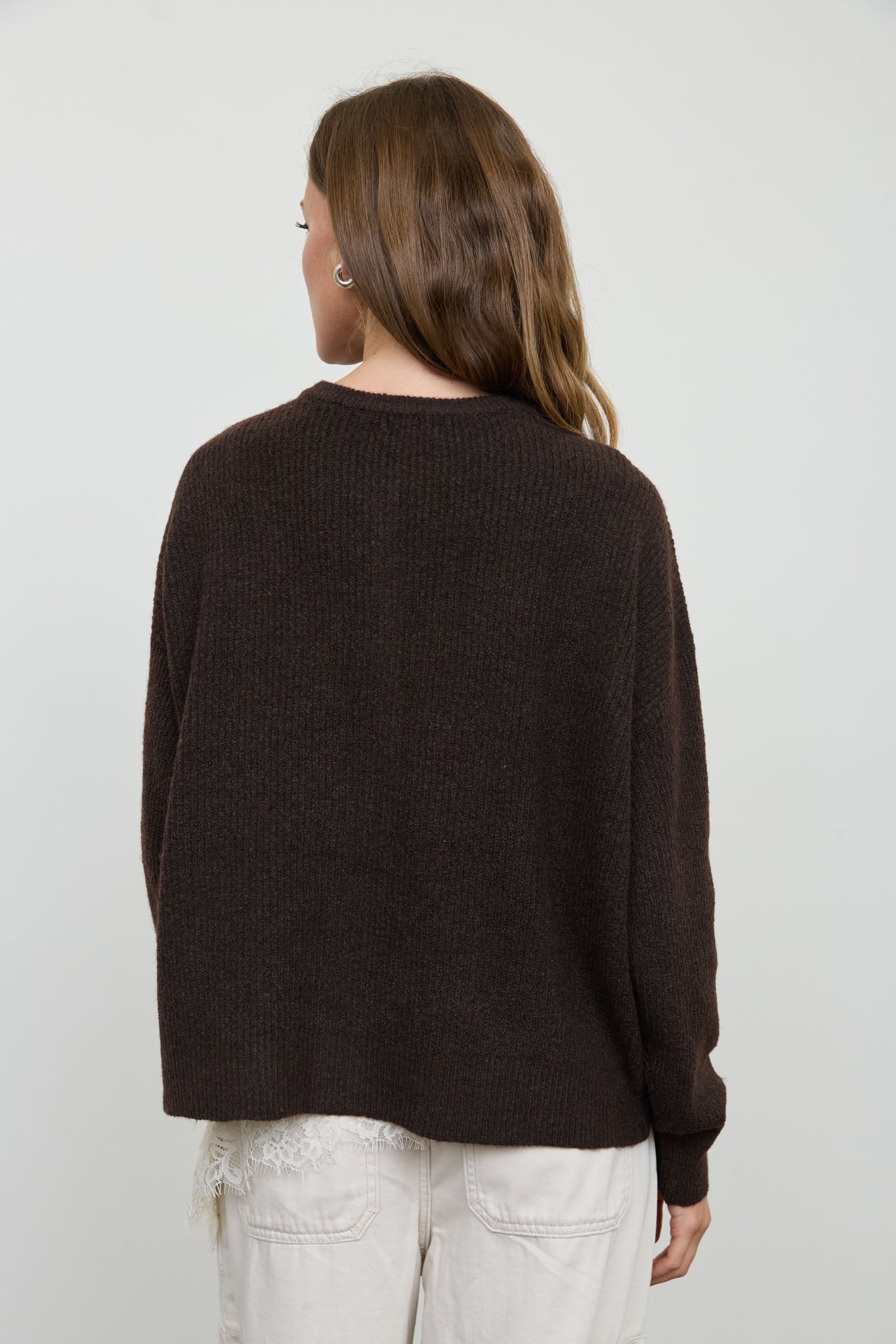 ROUND NECK BUTTON DOWN RIBBED KNIT CARDIGAN