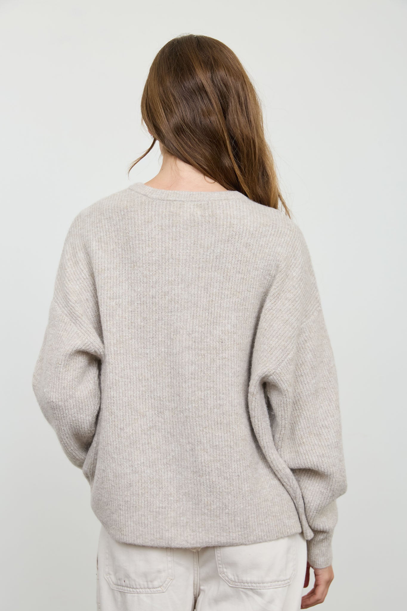 ROUND NECK BUTTON DOWN RIBBED KNIT CARDIGAN