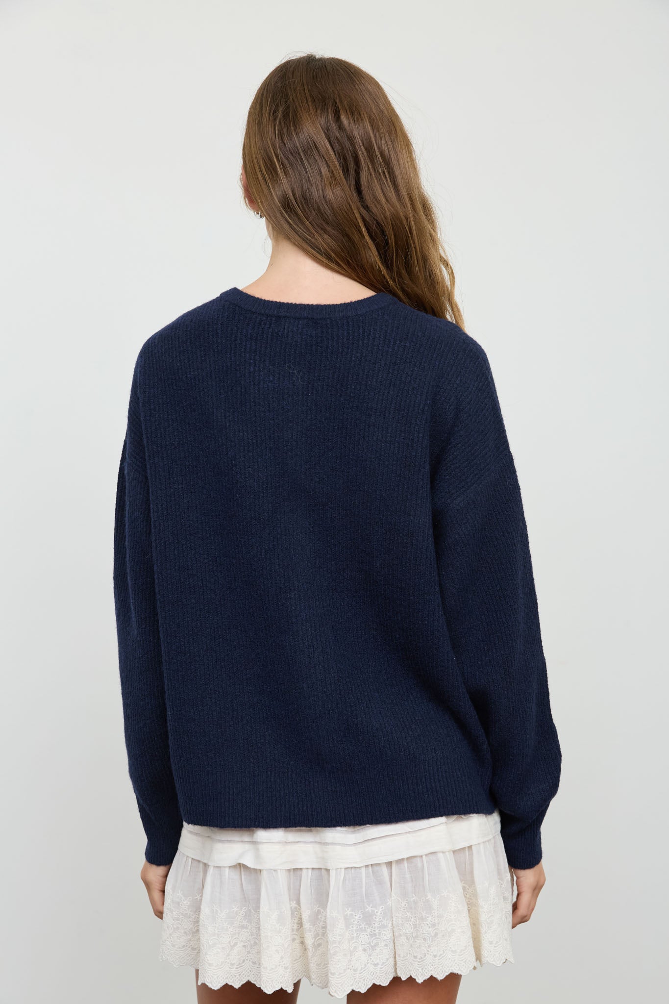 ROUND NECK BUTTON DOWN RIBBED KNIT CARDIGAN