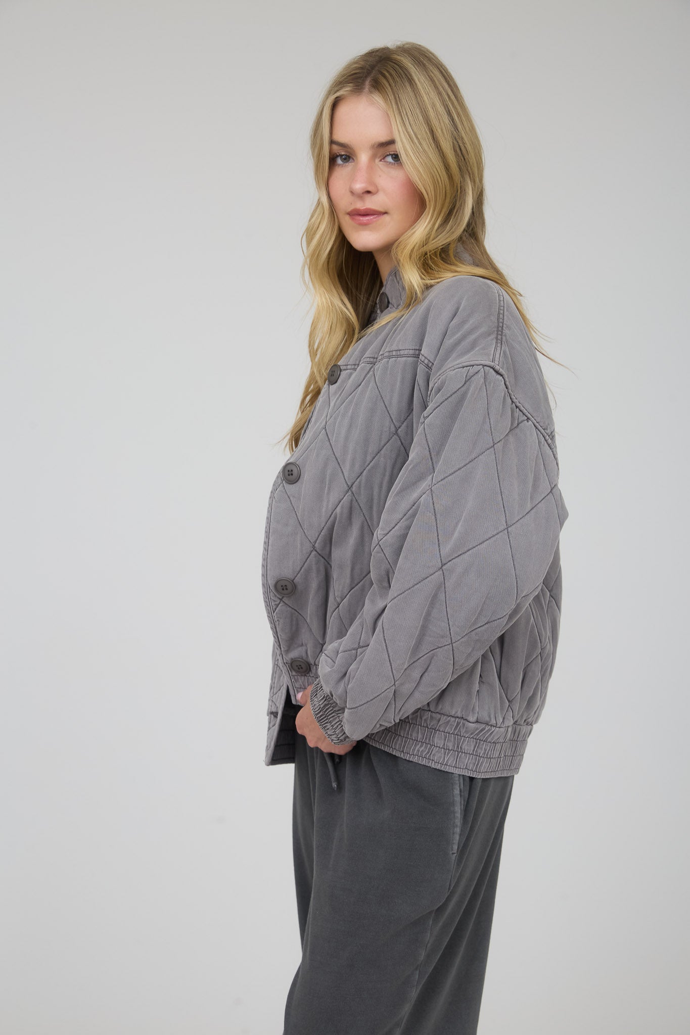 WASHED QUILTED BUTTON DOWN JACKET