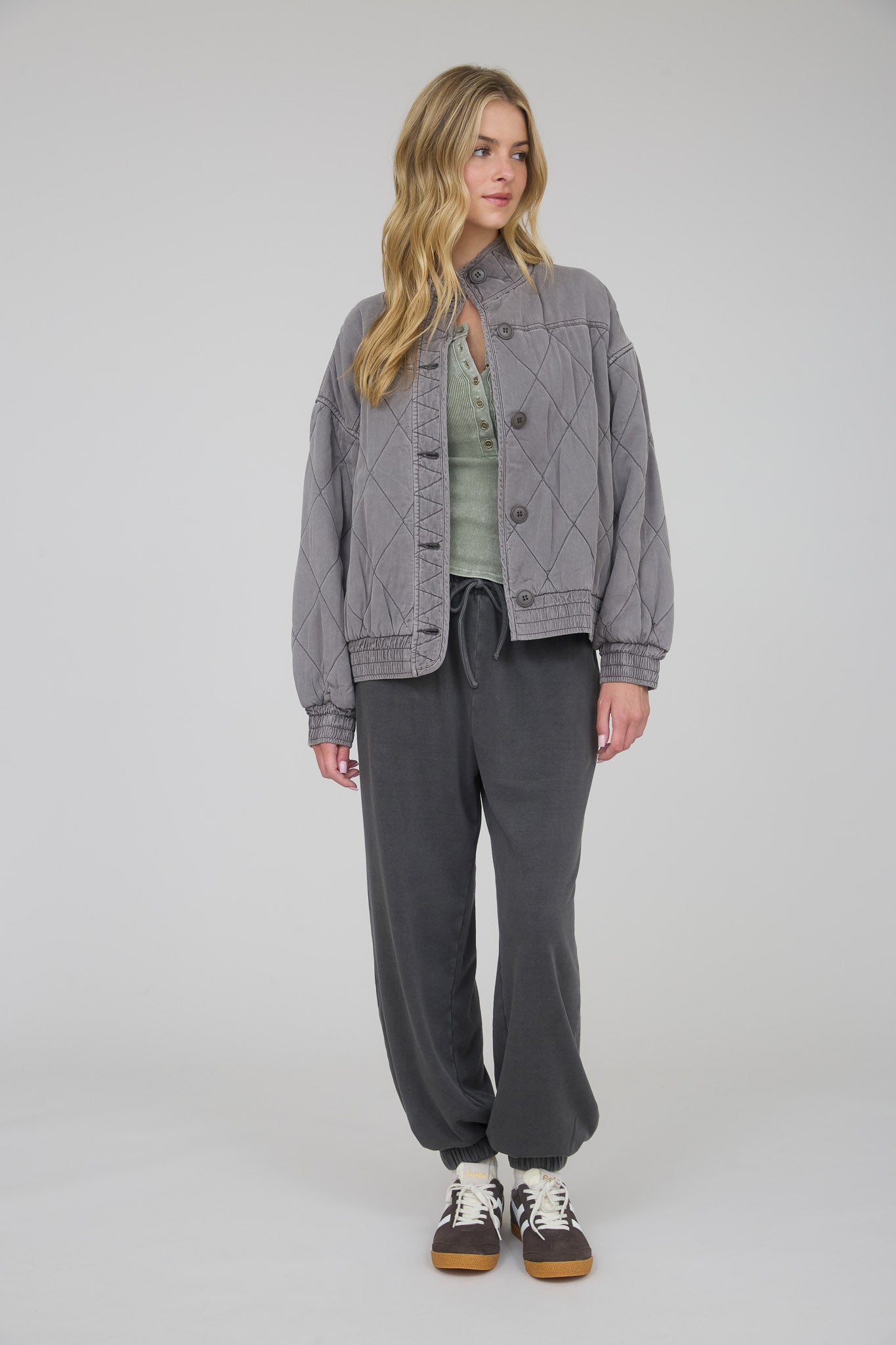 WASHED QUILTED BUTTON DOWN JACKET