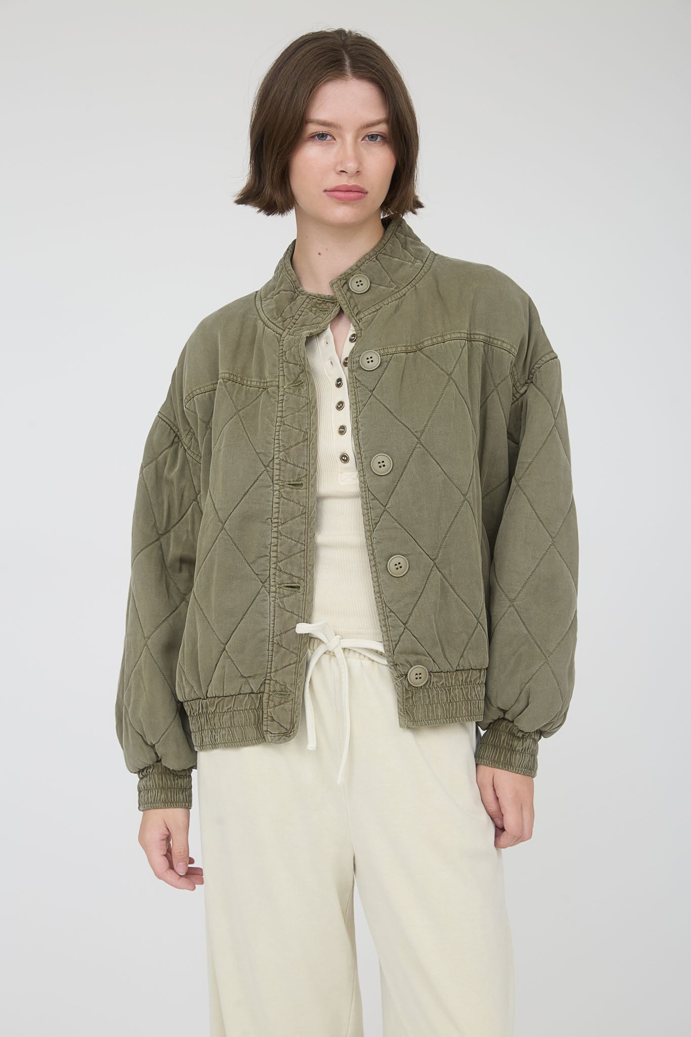 WASHED QUILTED BUTTON DOWN JACKET