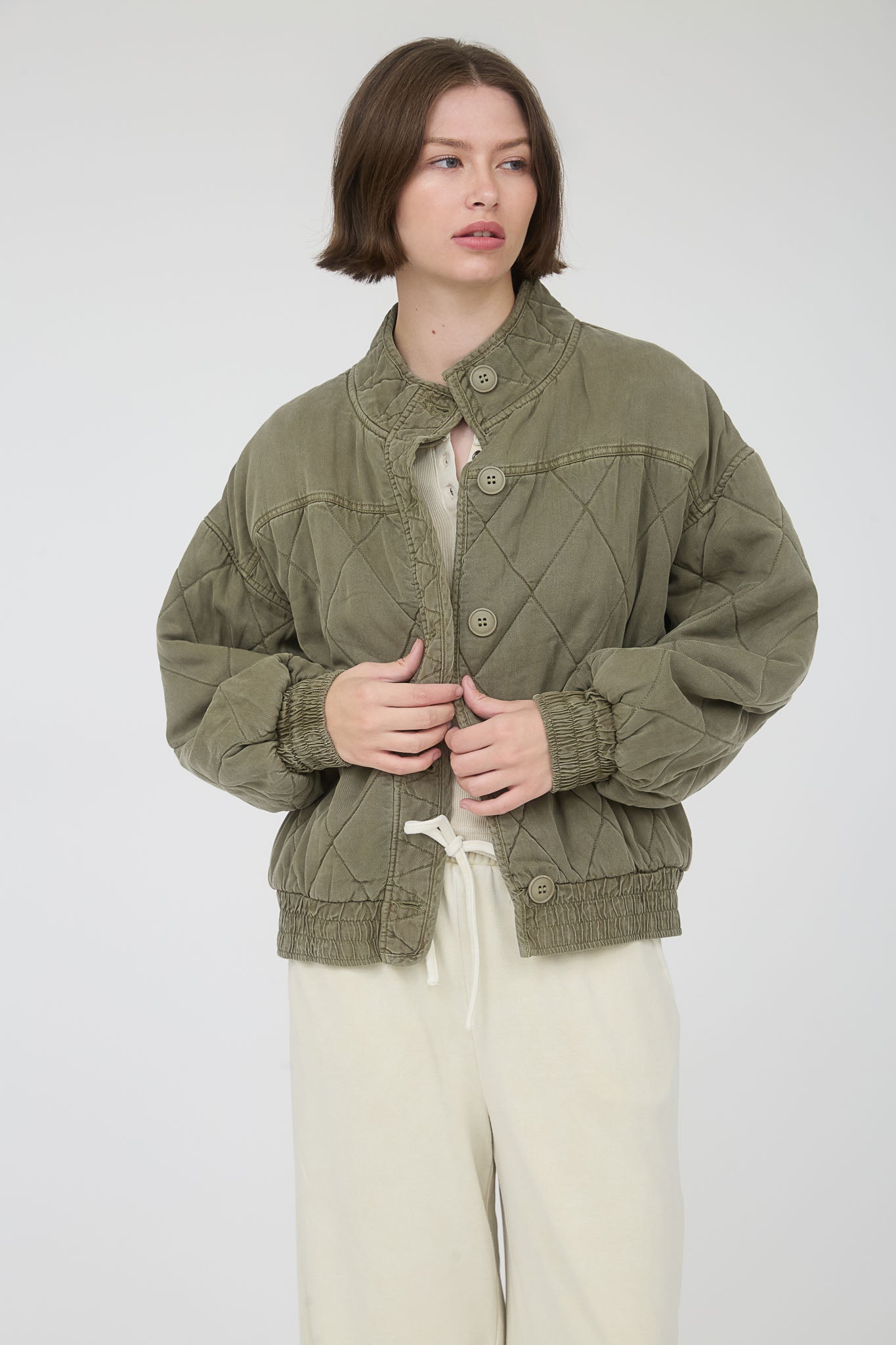 WASHED QUILTED BUTTON DOWN JACKET