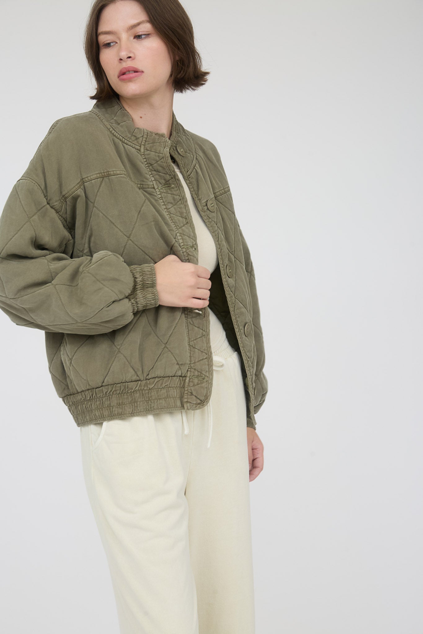 WASHED QUILTED BUTTON DOWN JACKET