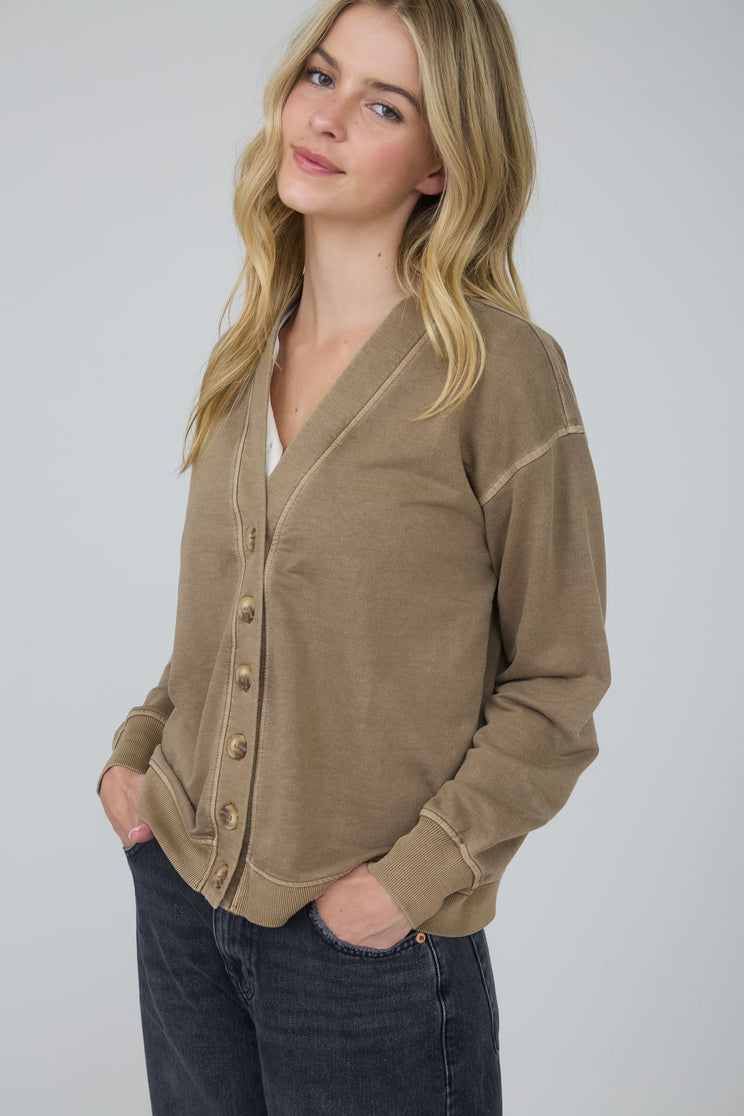 WASHED DETAIL BUTTON DOWN LONG SLEEVE CARDIGAN