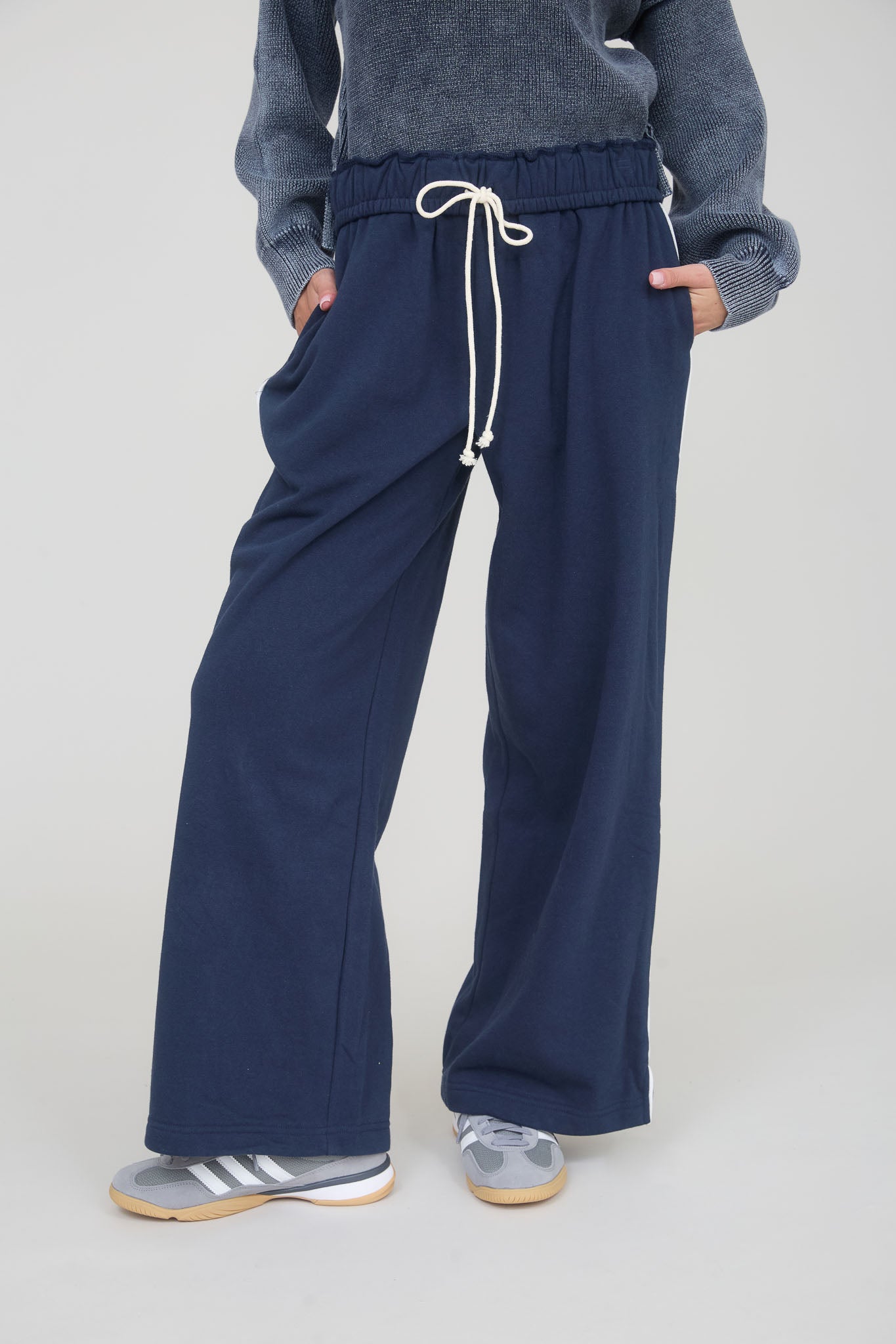 FOLD OVER DRAWSTRING WAIST WIDE LEG LOUNGE PANTS