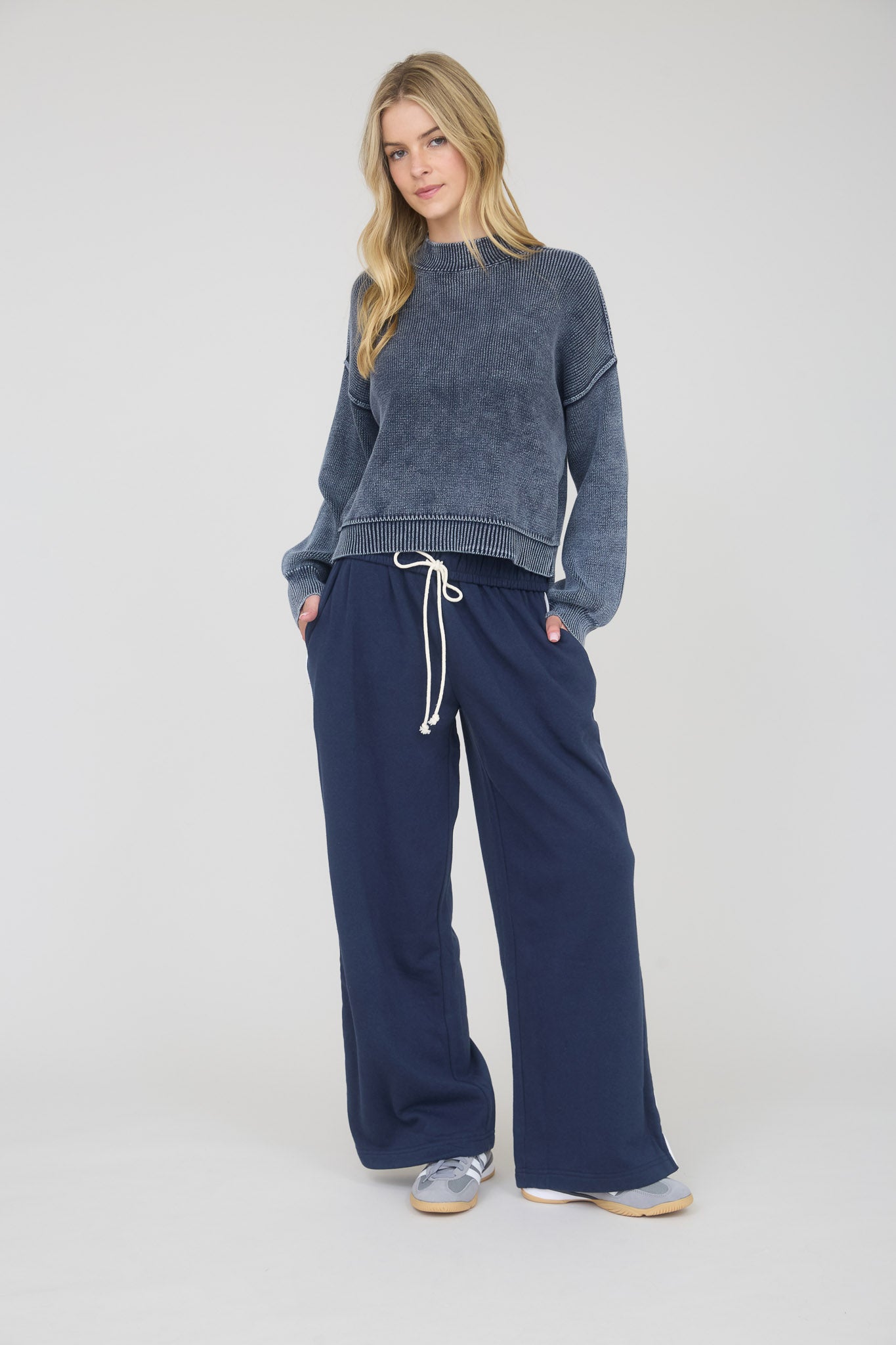 FOLD OVER DRAWSTRING WAIST WIDE LEG LOUNGE PANTS
