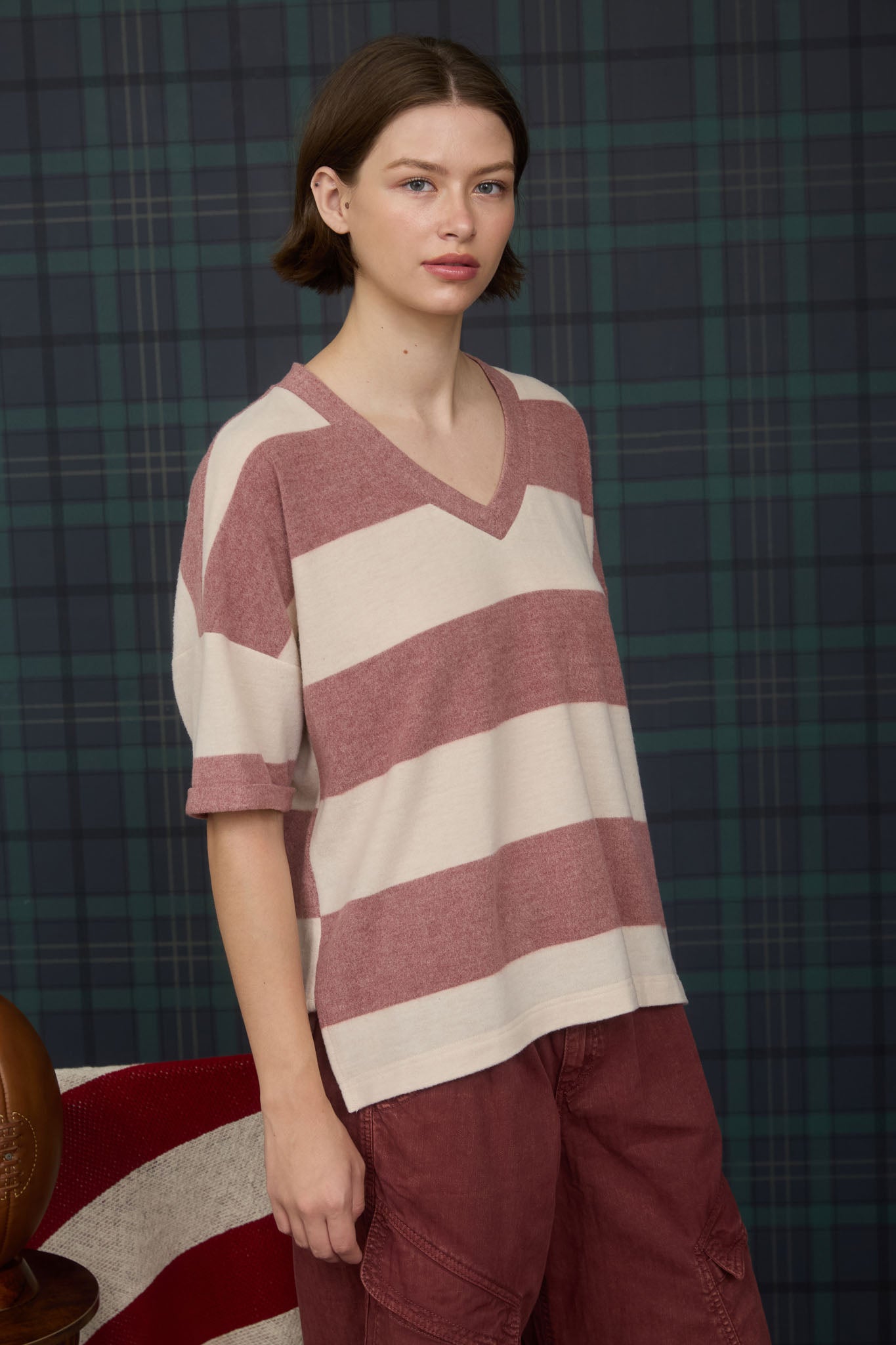 WASHED STRIPE SHORT SLEEVE KNIT TOP (PRE-ORDER)
