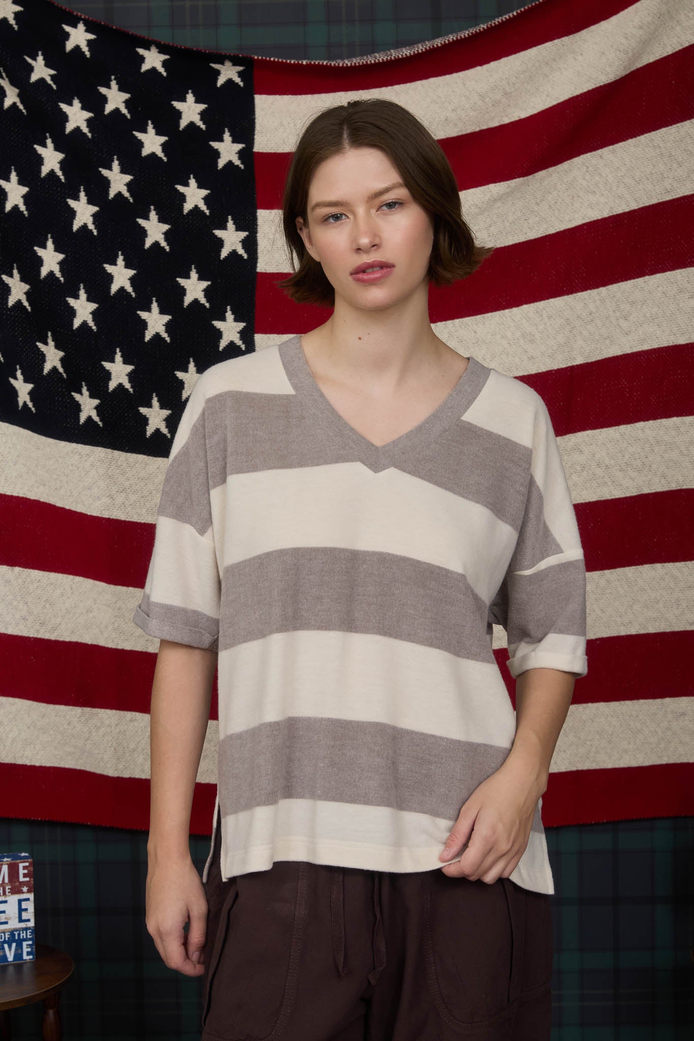 WASHED STRIPE SHORT SLEEVE KNIT TOP (PRE-ORDER)
