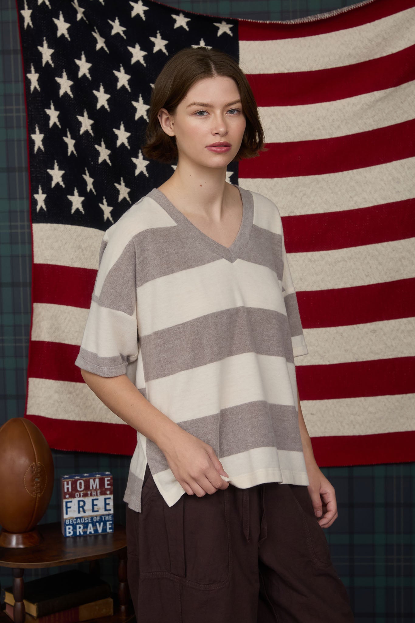 WASHED STRIPE SHORT SLEEVE KNIT TOP (PRE-ORDER)