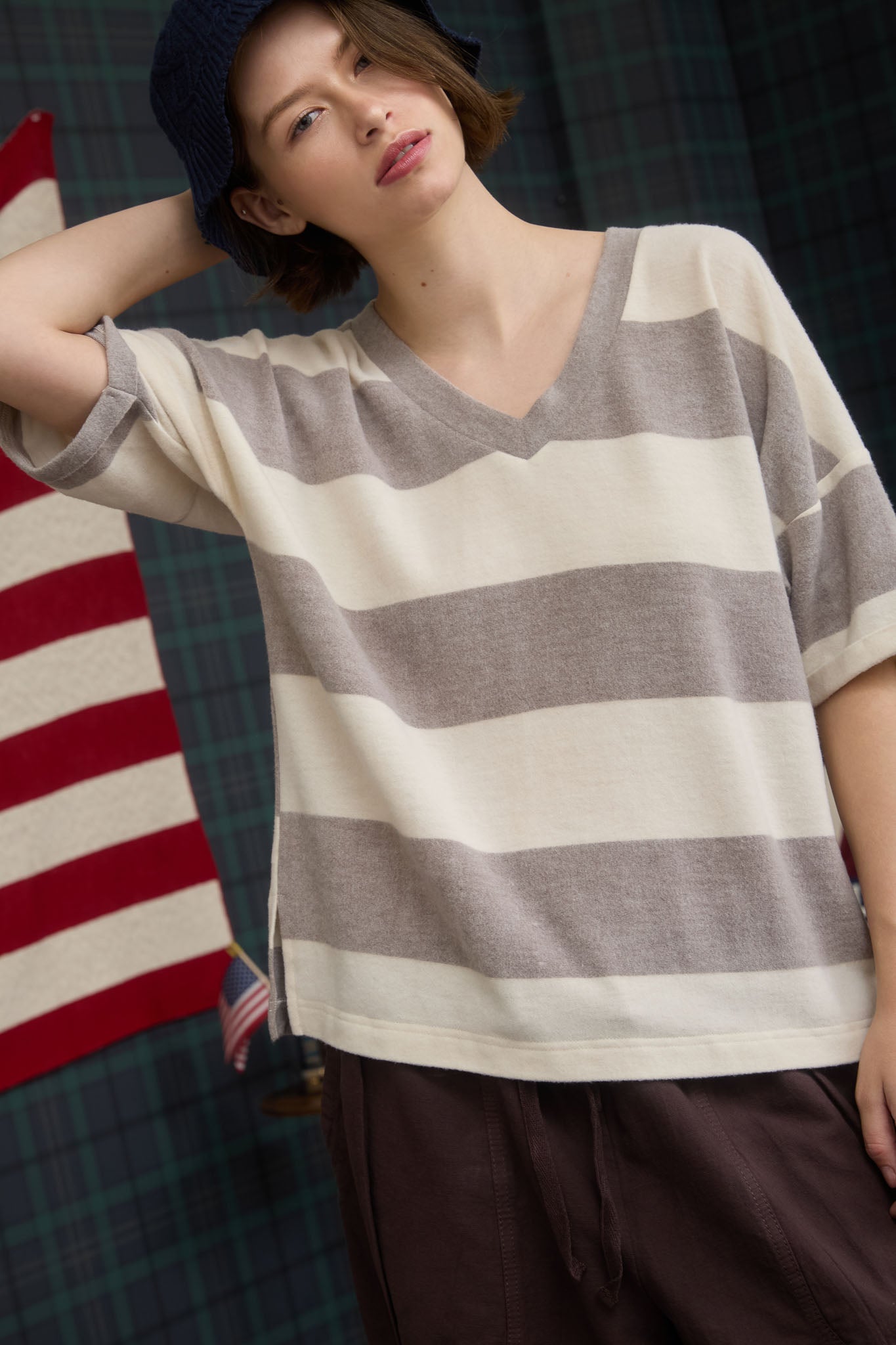 WASHED STRIPE SHORT SLEEVE KNIT TOP (PRE-ORDER)