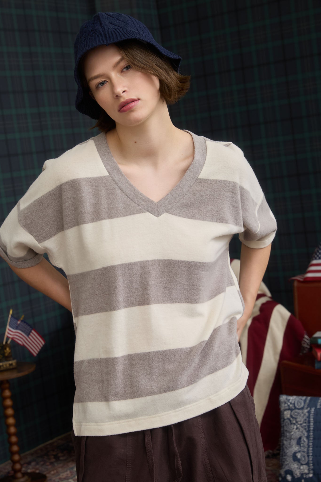 WASHED STRIPE SHORT SLEEVE KNIT TOP (PRE-ORDER)