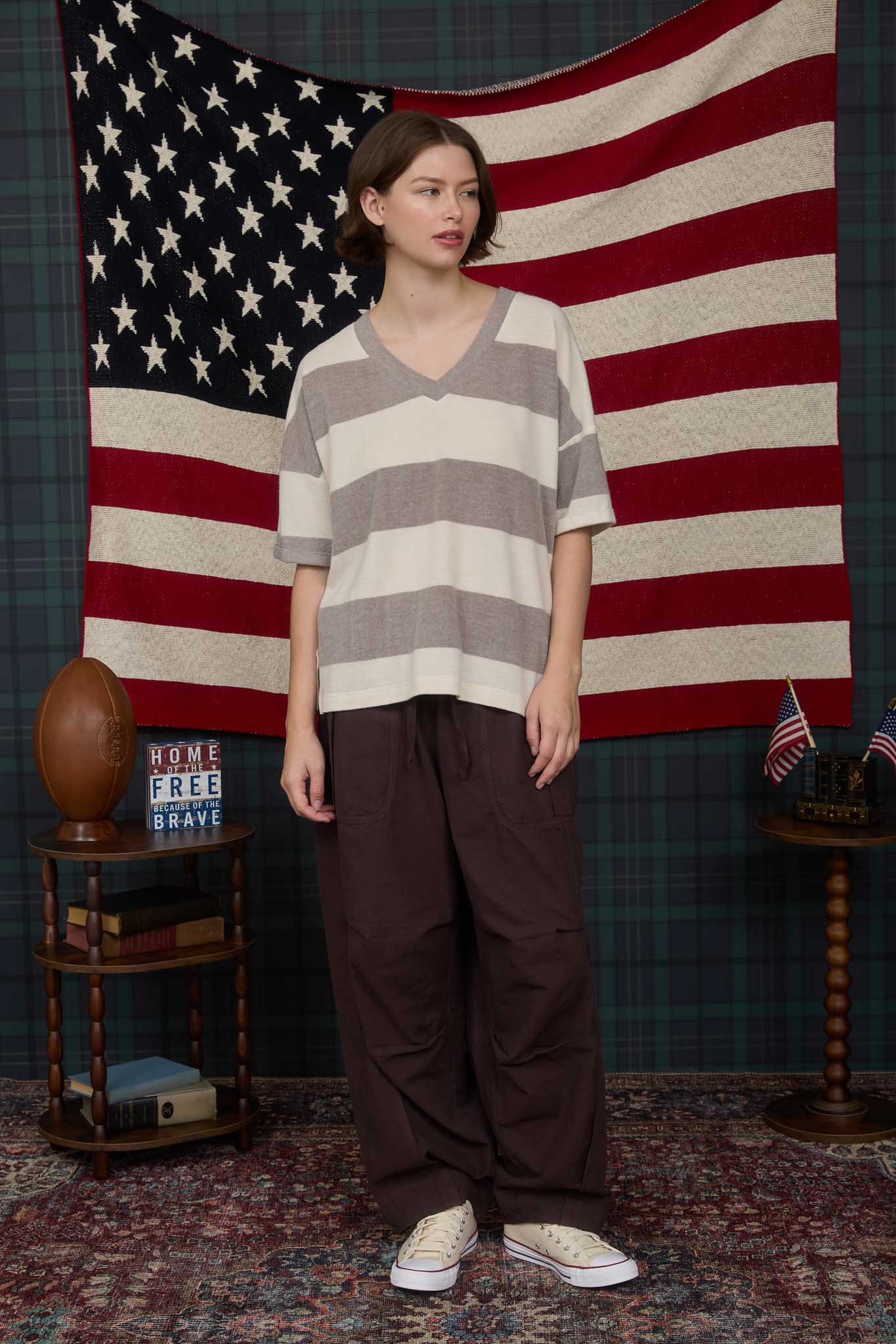 WASHED STRIPE SHORT SLEEVE KNIT TOP (PRE-ORDER)