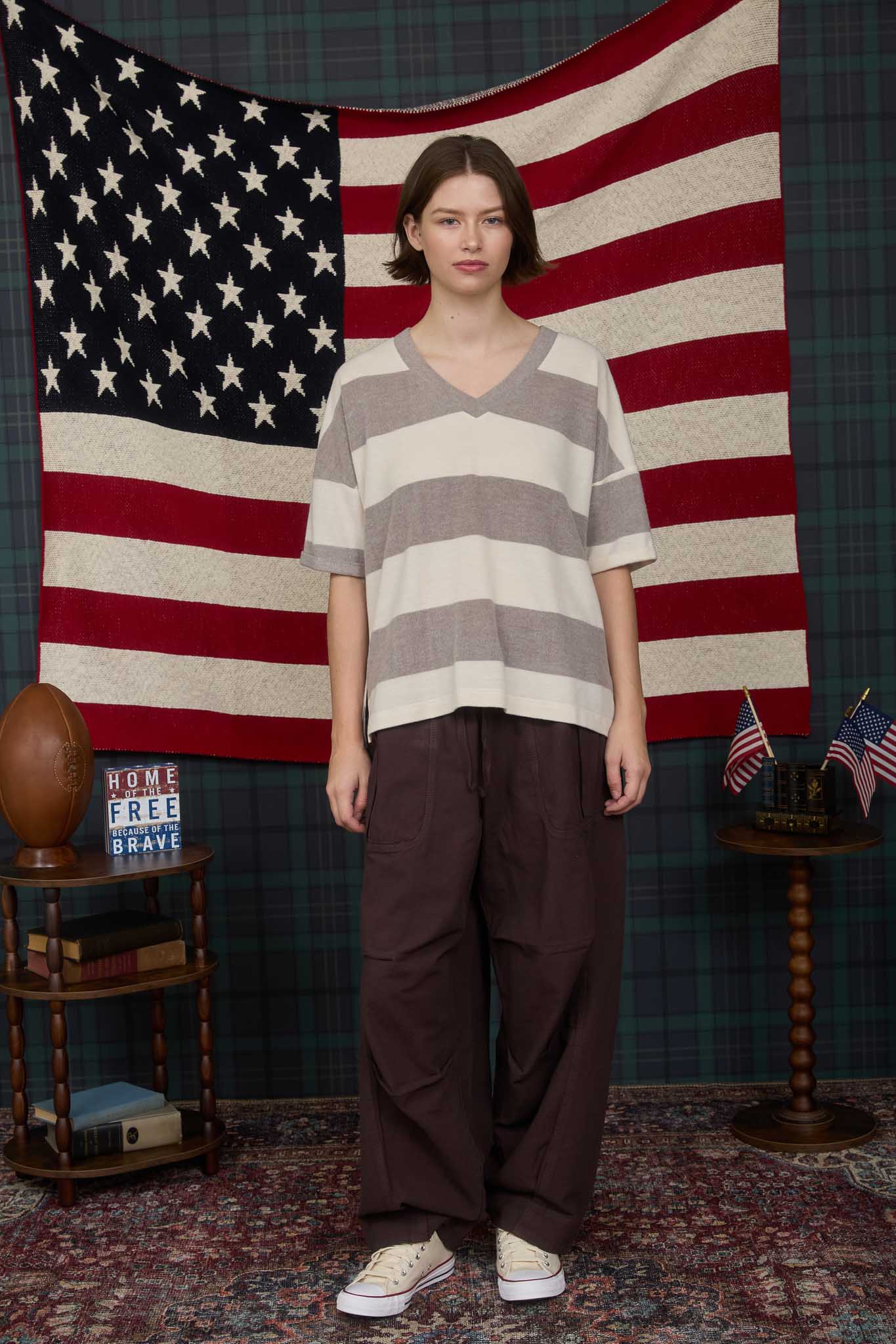 WASHED STRIPE SHORT SLEEVE KNIT TOP (PRE-ORDER)