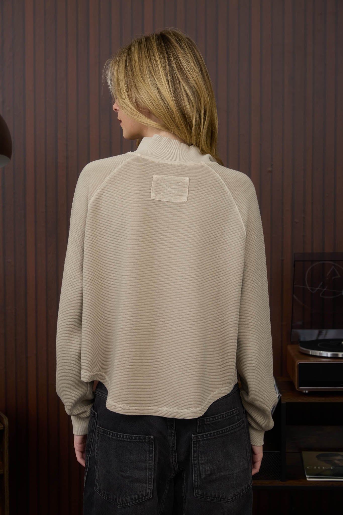MOCK NECK HALF SNAP BUTTON LONG SLEEVE KNIT OP
