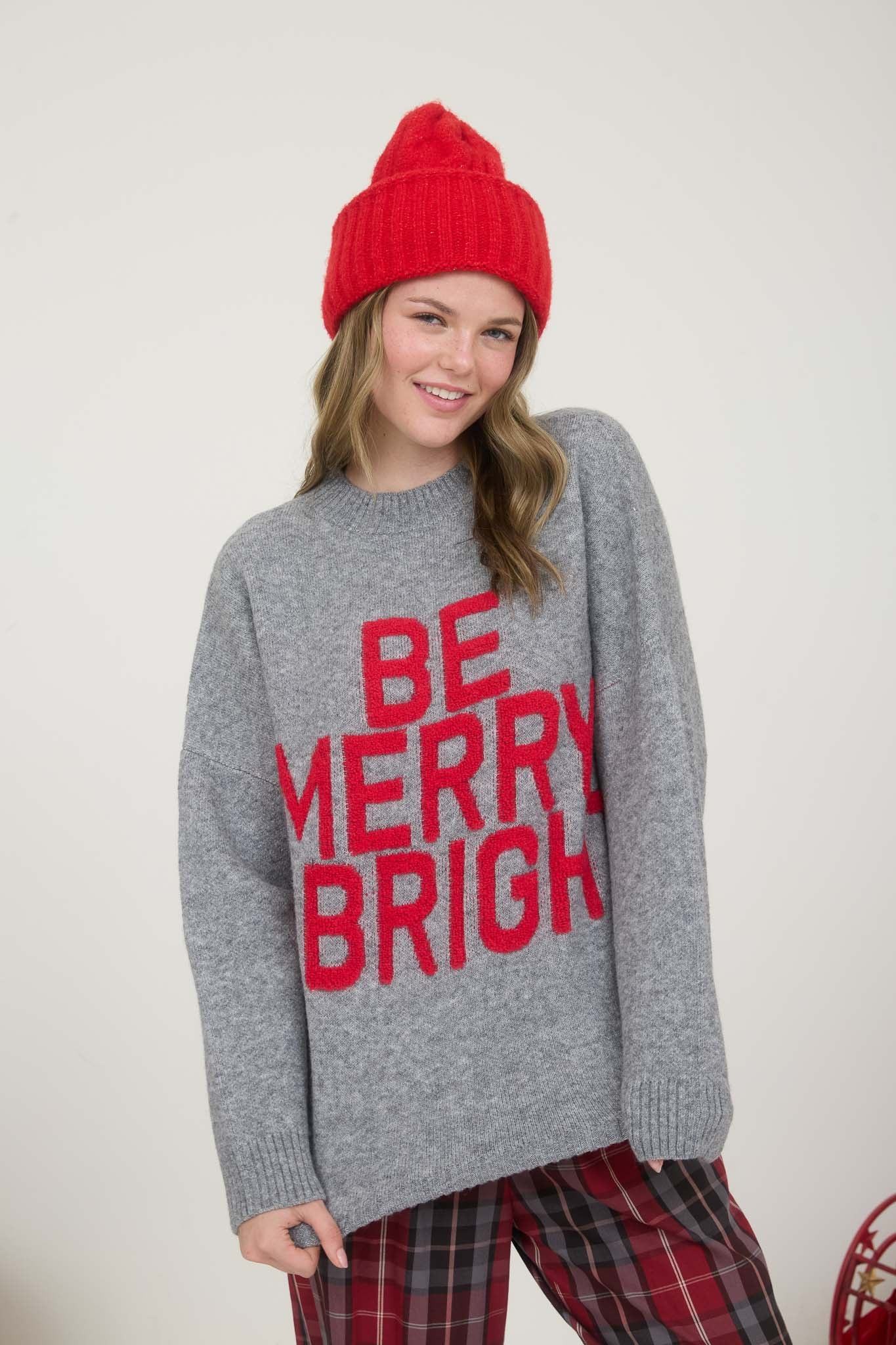 BE MERRY & BRIGHT CREWNECK KNIT PULLOVER SWEATER (PRE-ORDER)