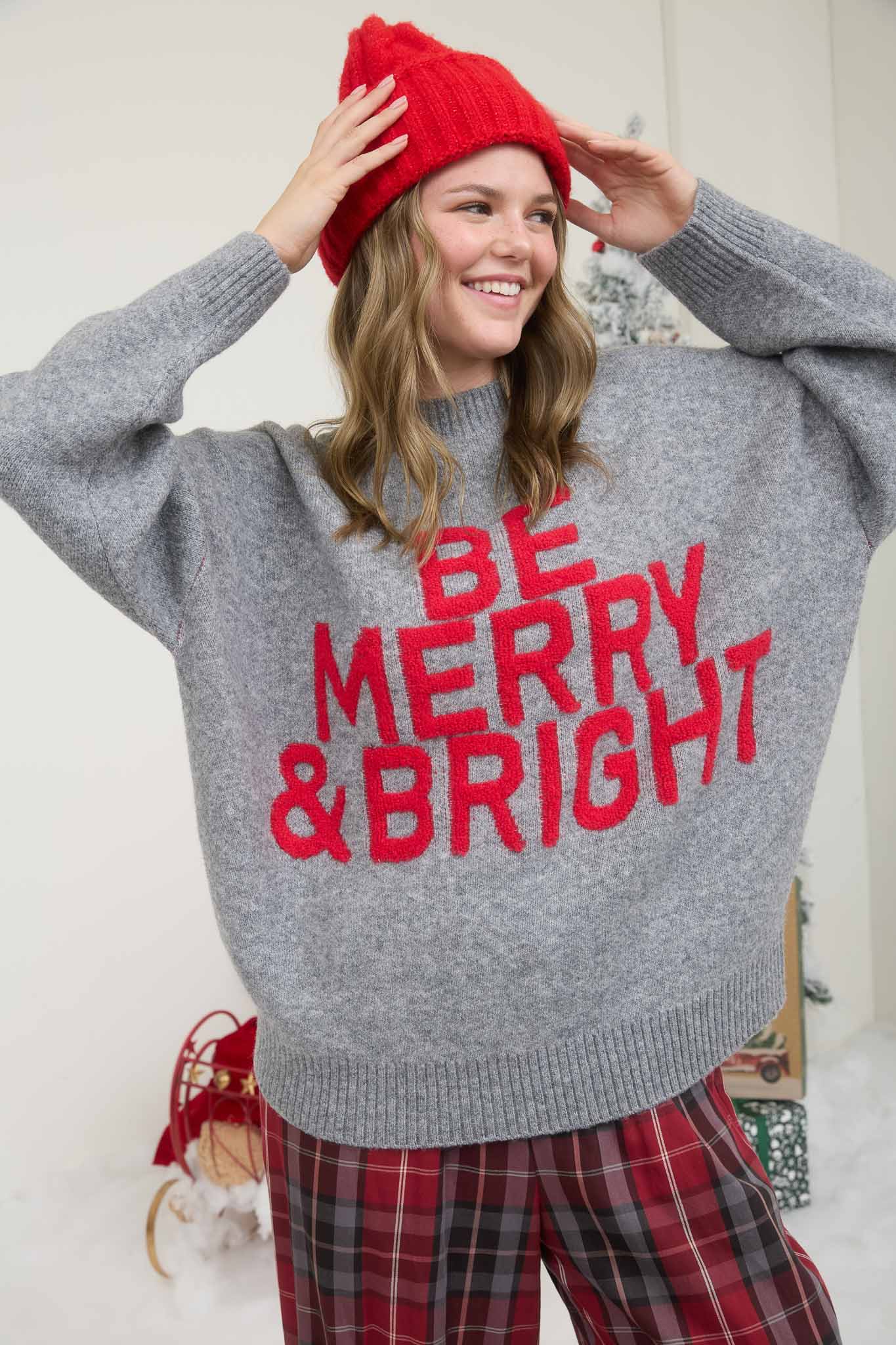 BE MERRY & BRIGHT CREWNECK KNIT PULLOVER SWEATER (PRE-ORDER)