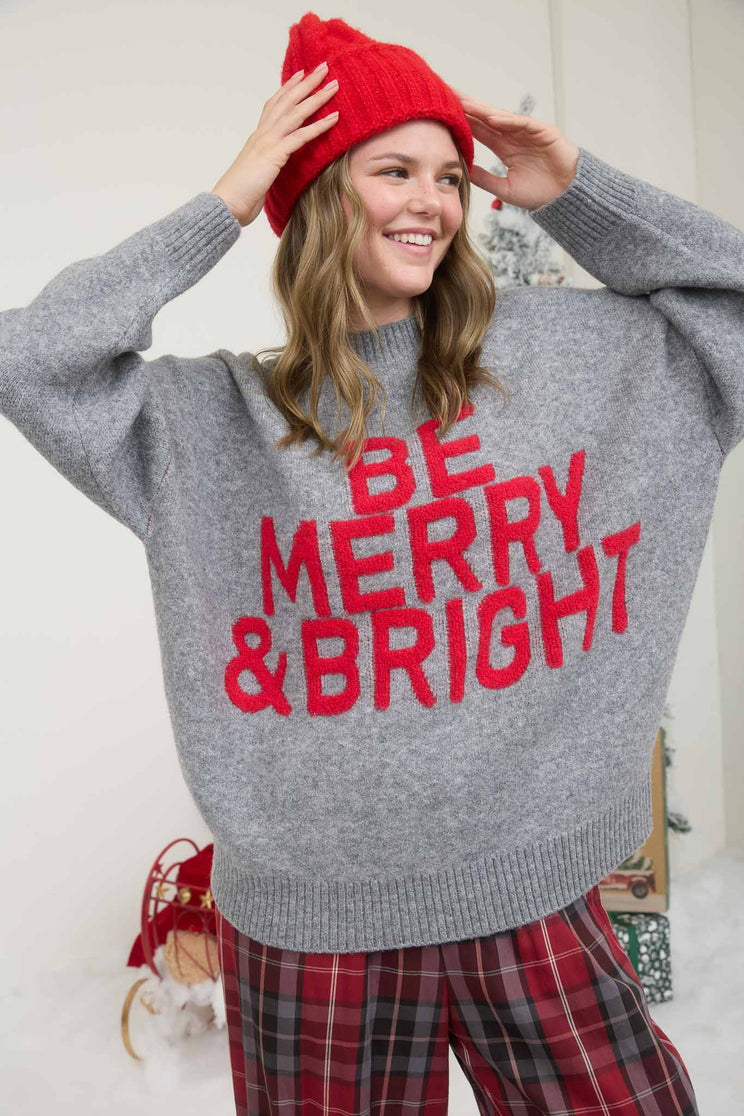 BE MERRY & BRIGHT CREWNECK KNIT PULLOVER SWEATER (PRE-ORDER)