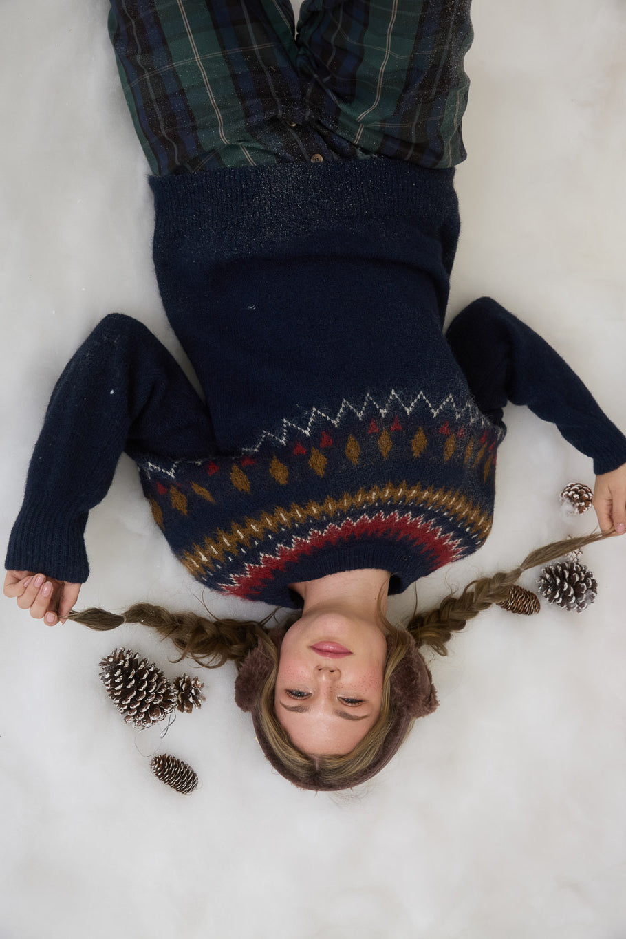 FUZZY FAIR ISLE CREW NECK KNIT PULLOVER SWEATER