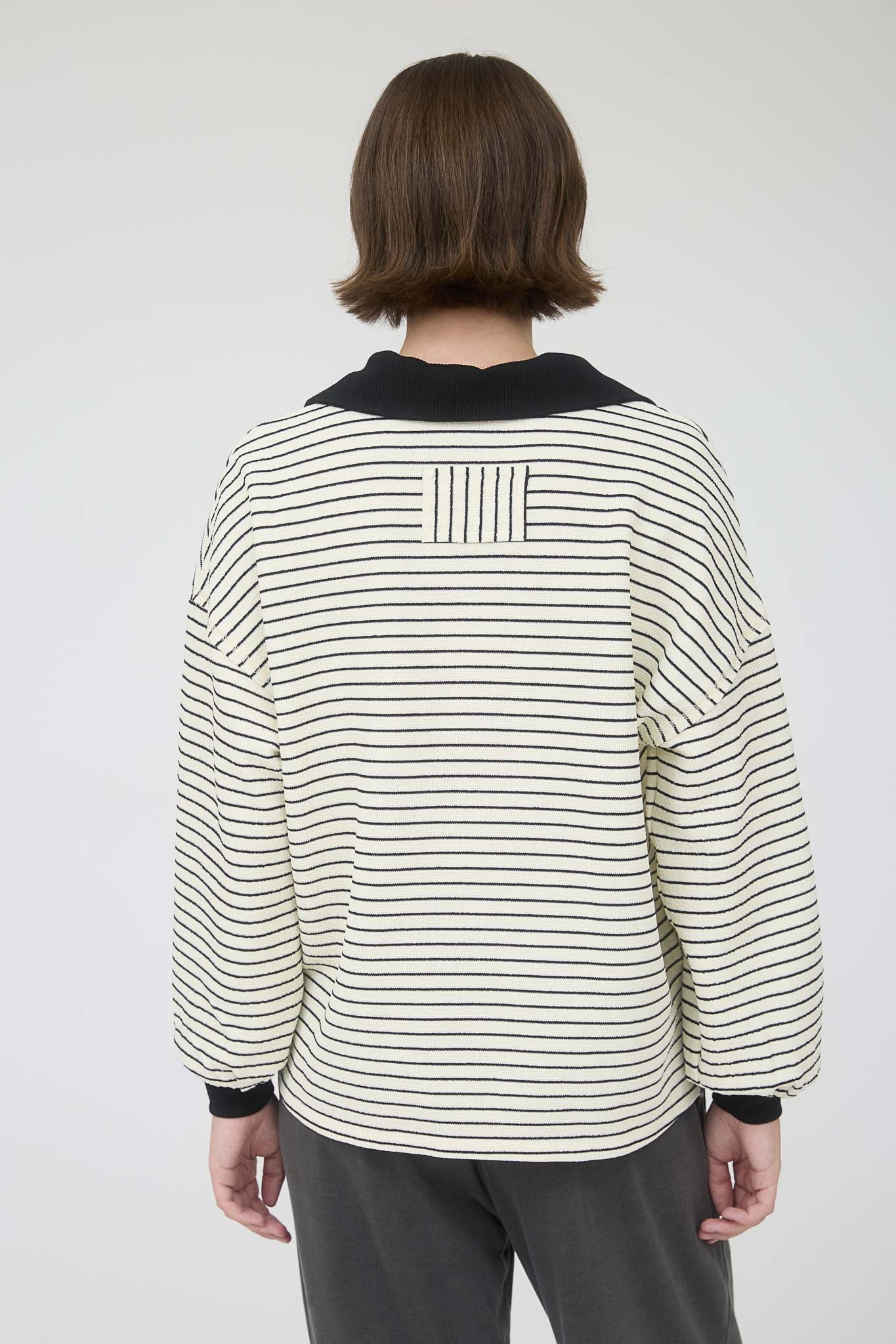 CONTRAST COLLAR STRIPE LONG SLEEVE KNIT TOP