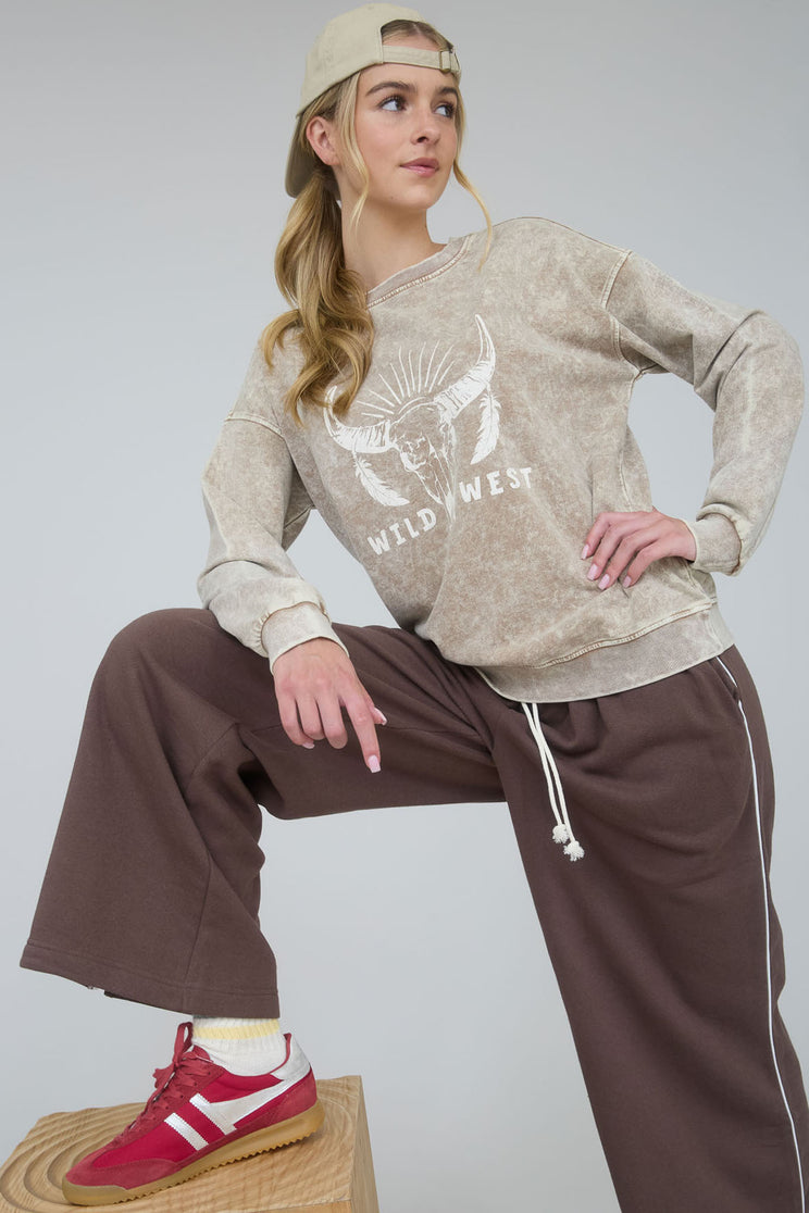 WILD WEST GRAPHIC LONG SLEEVE KNIT TOP