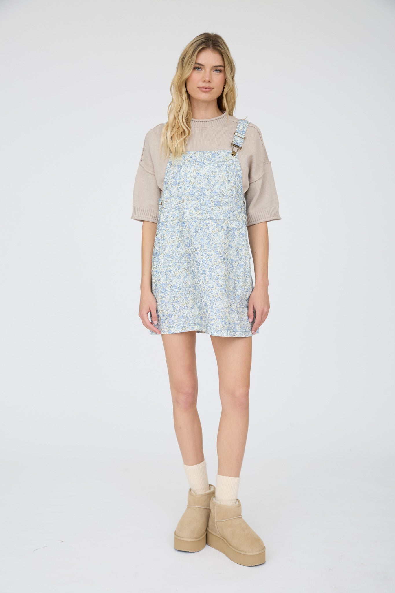 FLORAL PRINT OVERALL MINI DRESS
