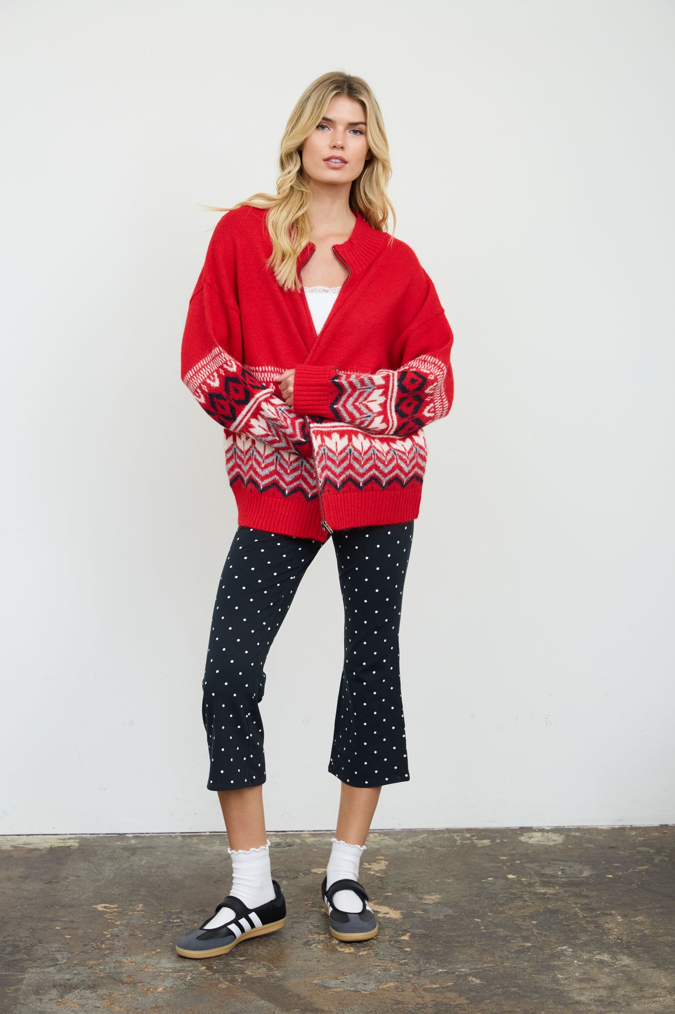 FAIR ISLE ZIP FRONT KNIT CARDIGAN