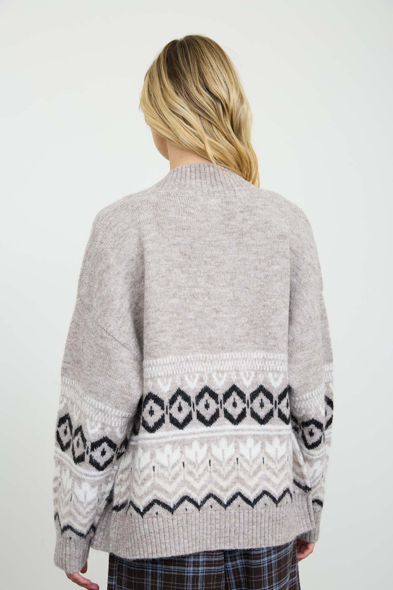 FAIR ISLE ZIP FRONT KNIT CARDIGAN