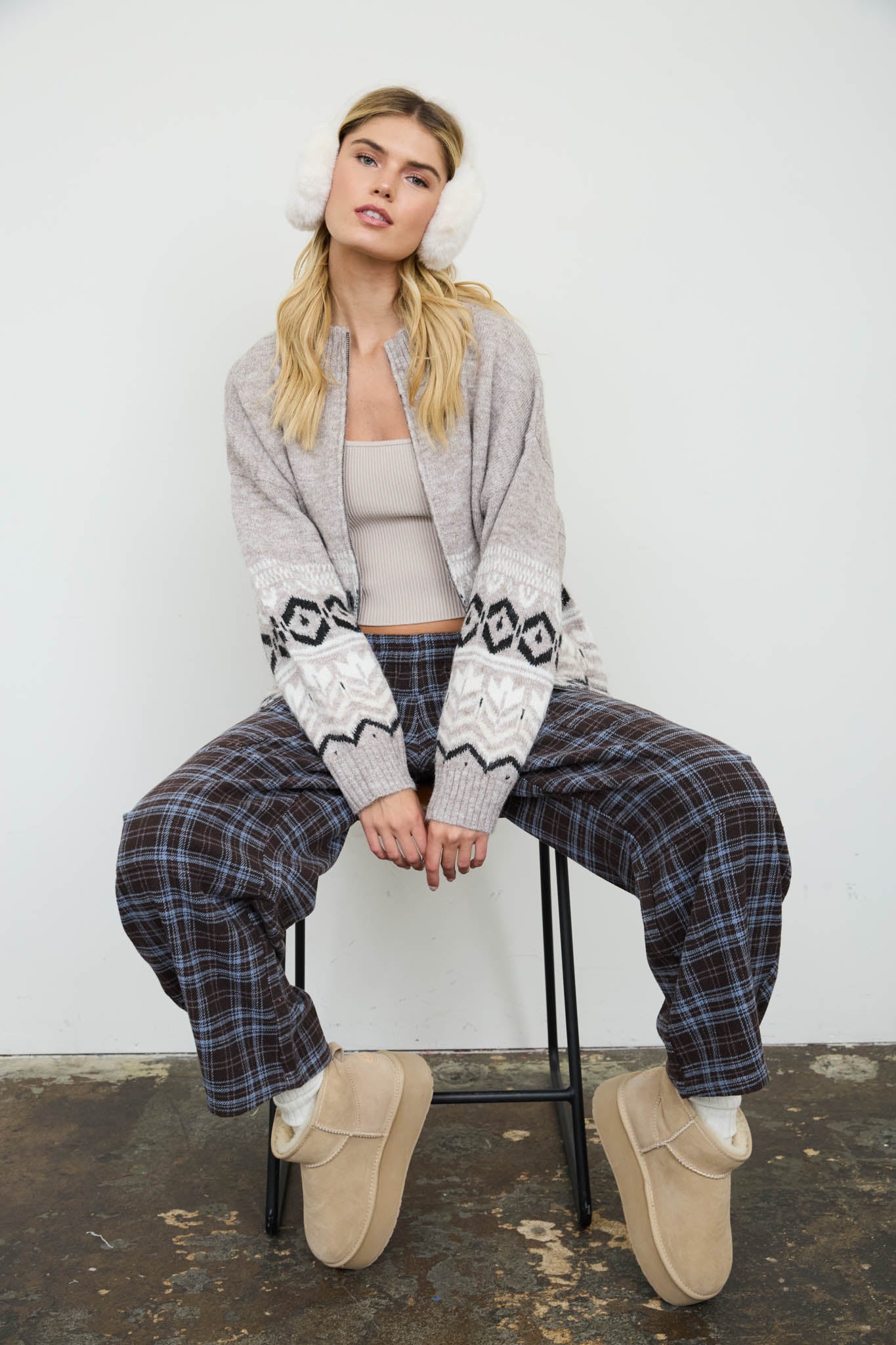 FAIR ISLE ZIP FRONT KNIT CARDIGAN