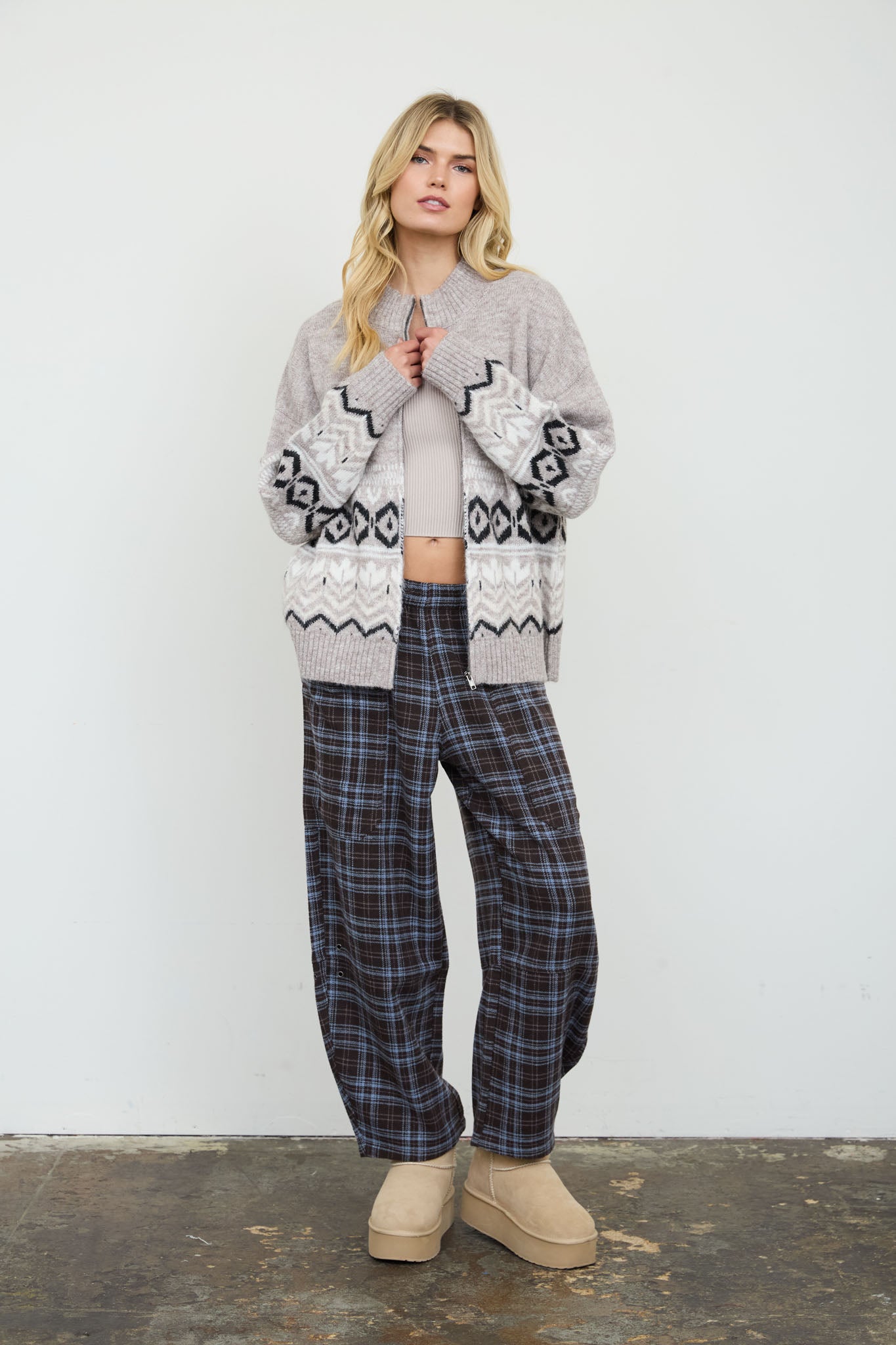 FAIR ISLE ZIP FRONT KNIT CARDIGAN