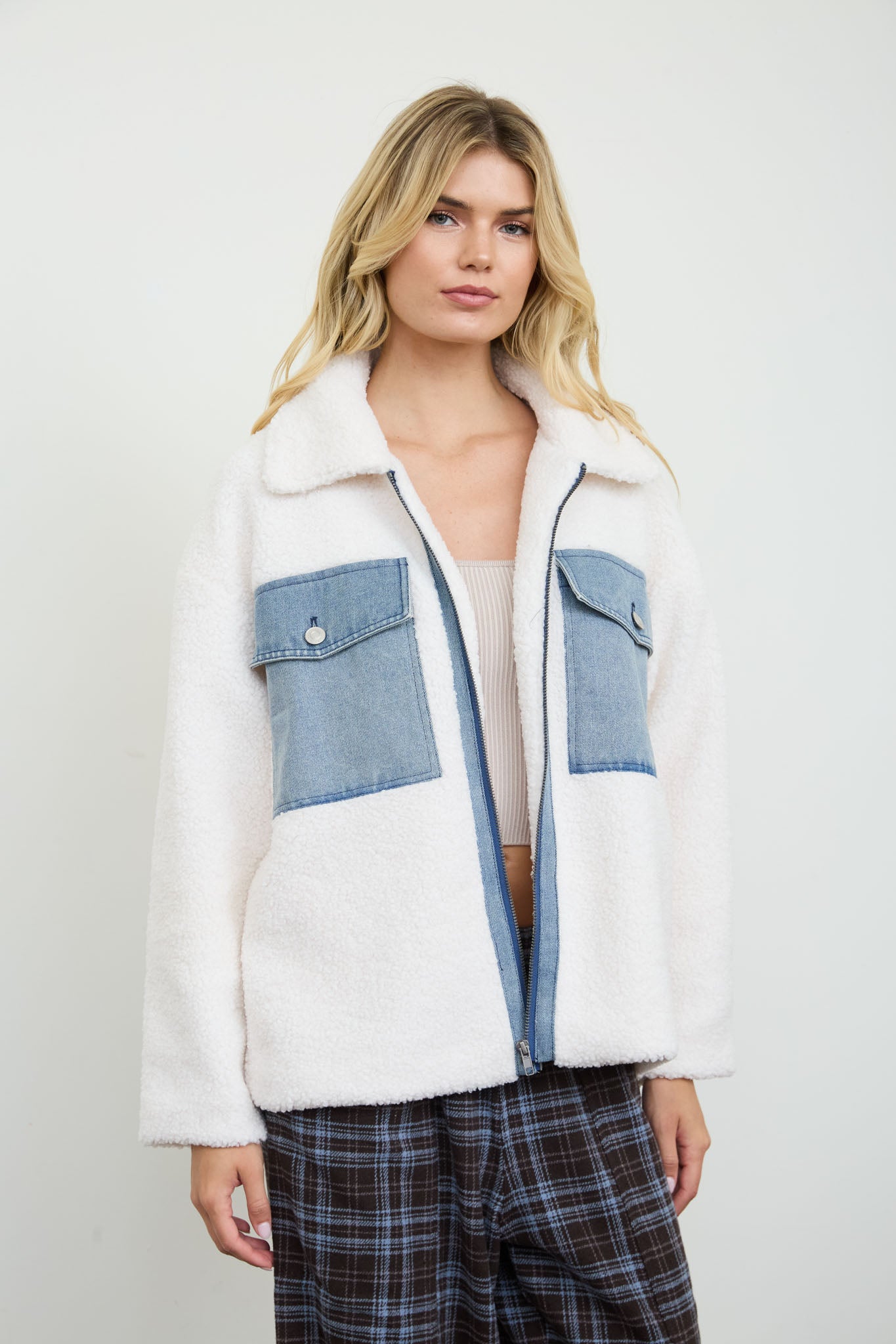 SHERPA DENIM POCKET ZIP-UP JACKET