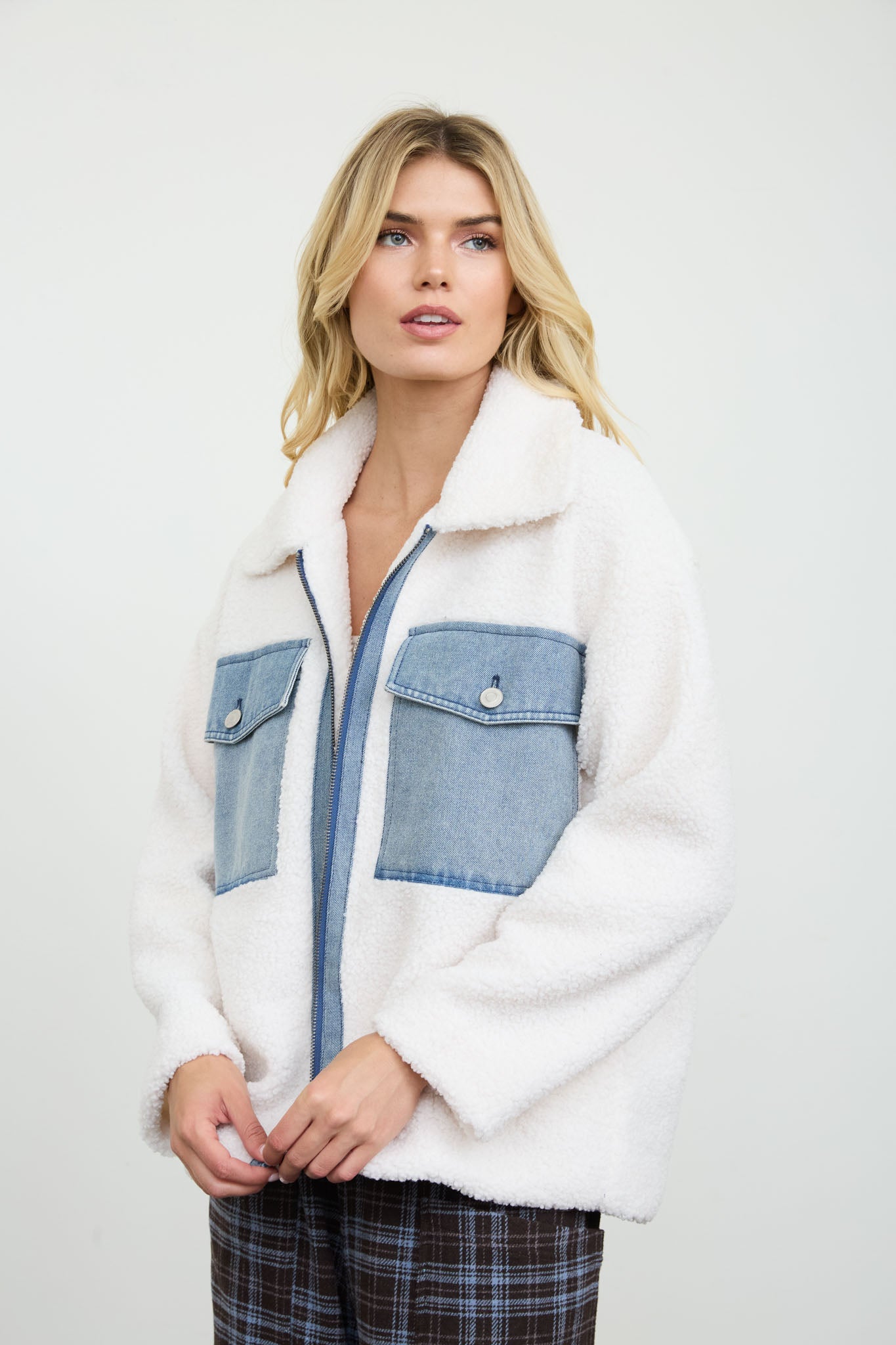 SHERPA DENIM POCKET ZIP-UP JACKET