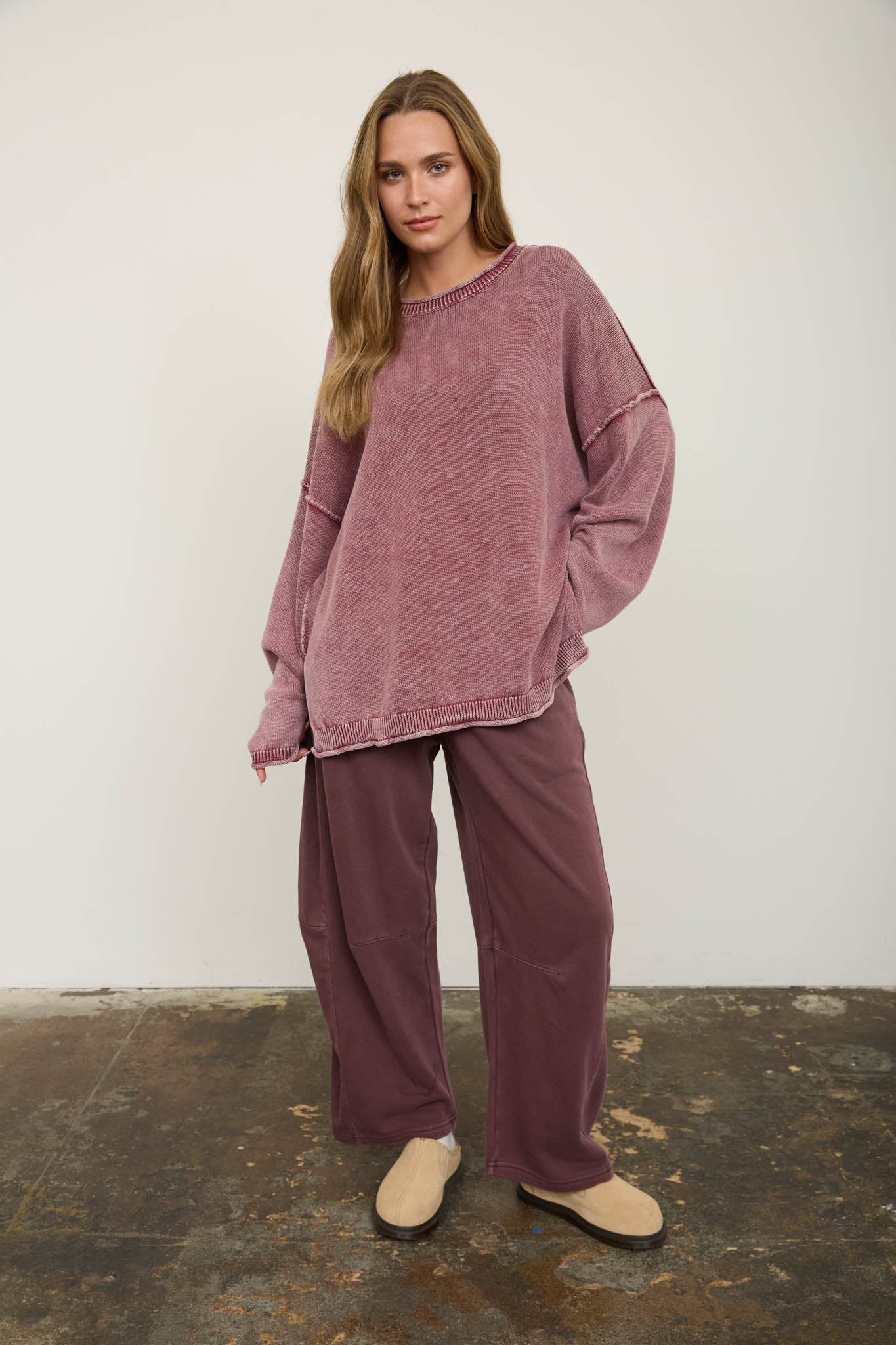 SMOCKED WAIST DRAWSTRING BARREL LEG SWEATPANTS