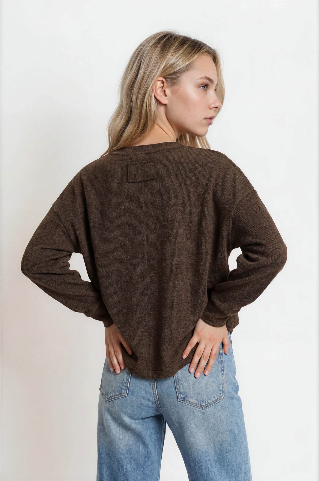 OVERSIZED LONG SLEEVE TEXTURED KNIT TOP (PRE-ORDER)
