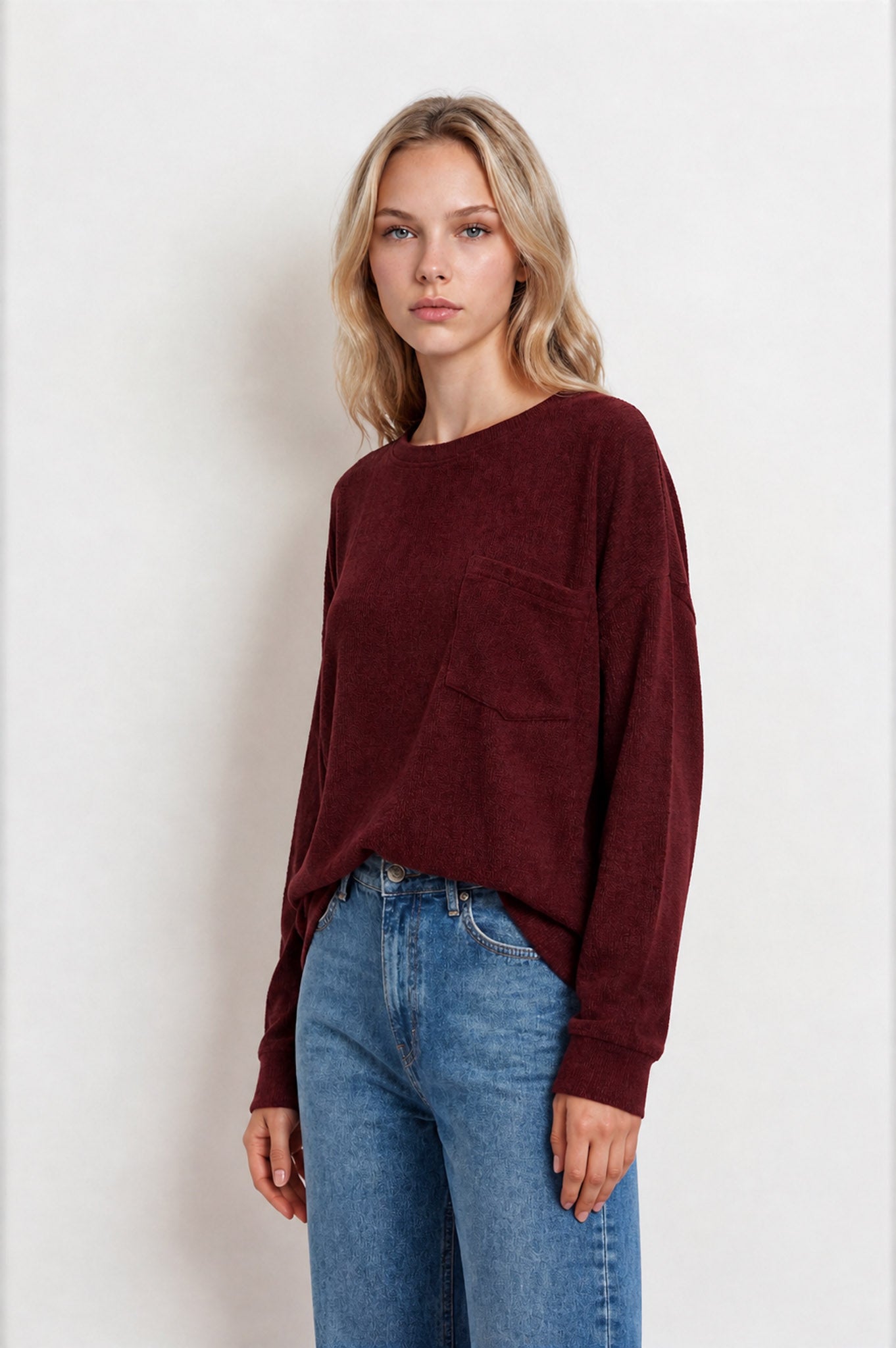 OVERSIZED LONG SLEEVE TEXTURED KNIT TOP (PRE-ORDER)