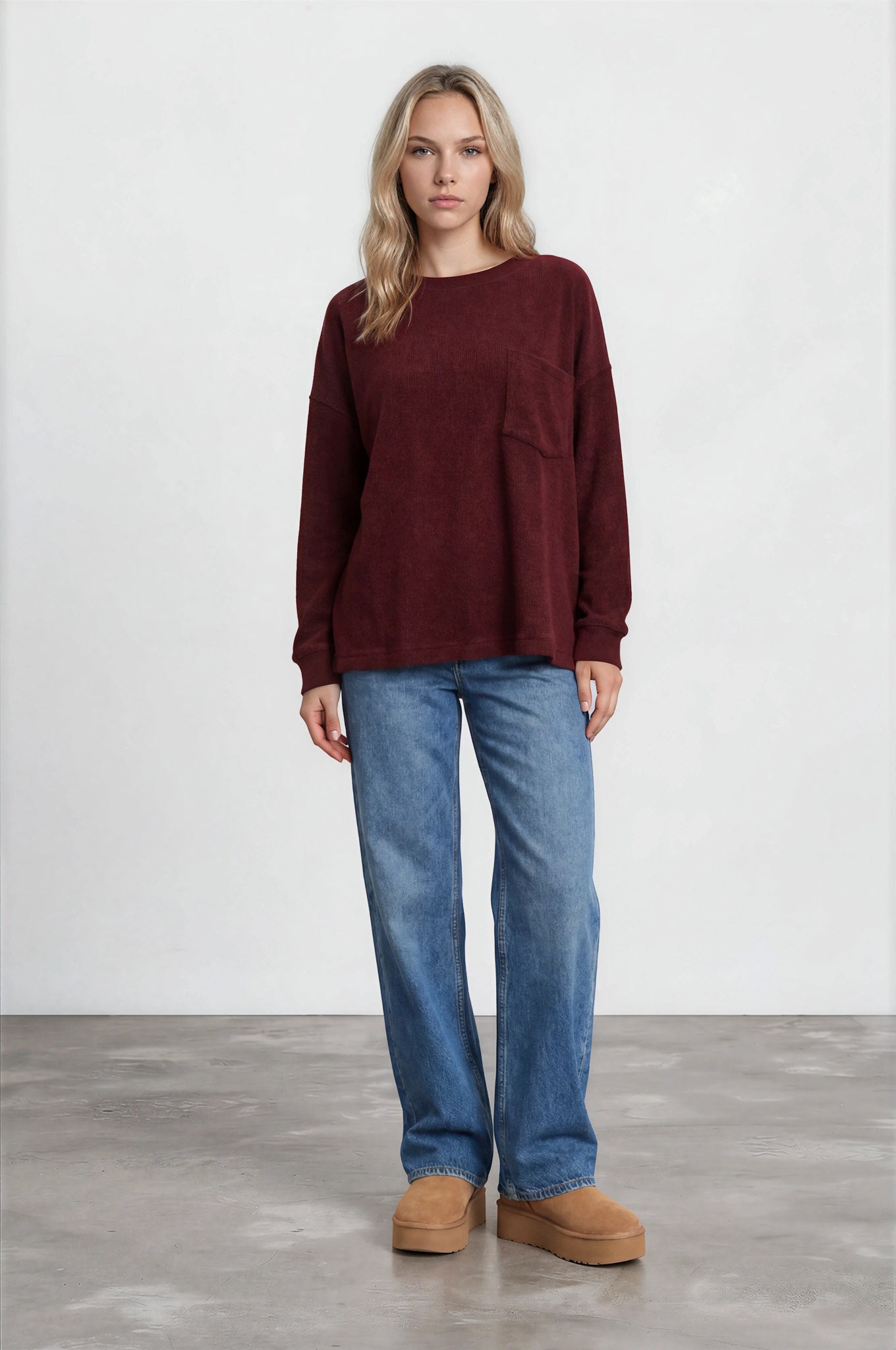 OVERSIZED LONG SLEEVE TEXTURED KNIT TOP (PRE-ORDER)