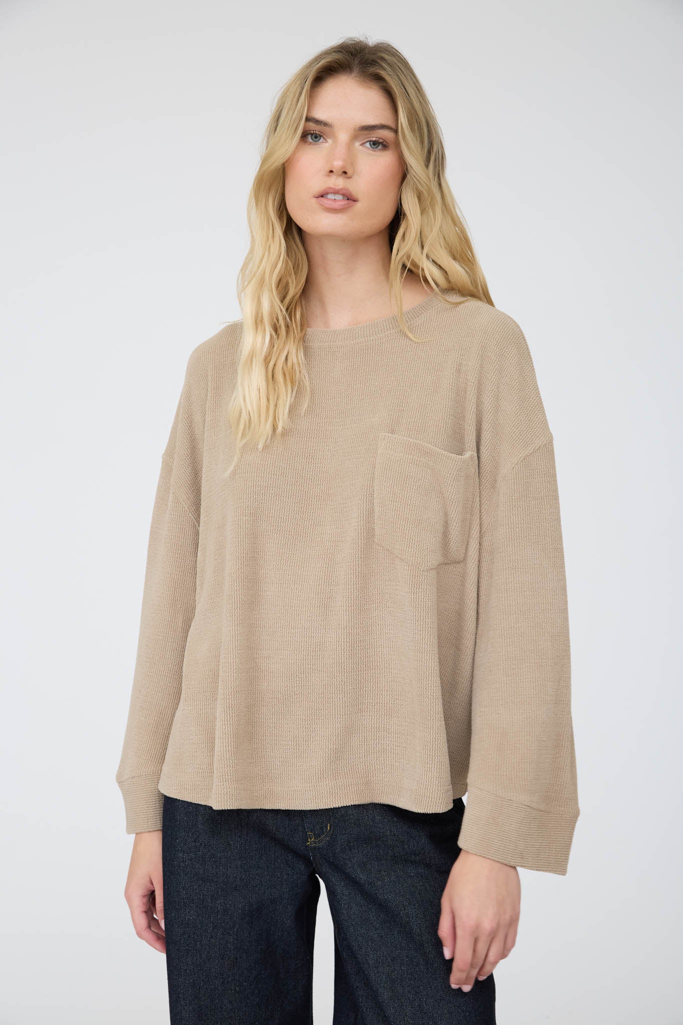 OVERSIZED LONG SLEEVE TEXTURED KNIT TOP (PRE-ORDER)